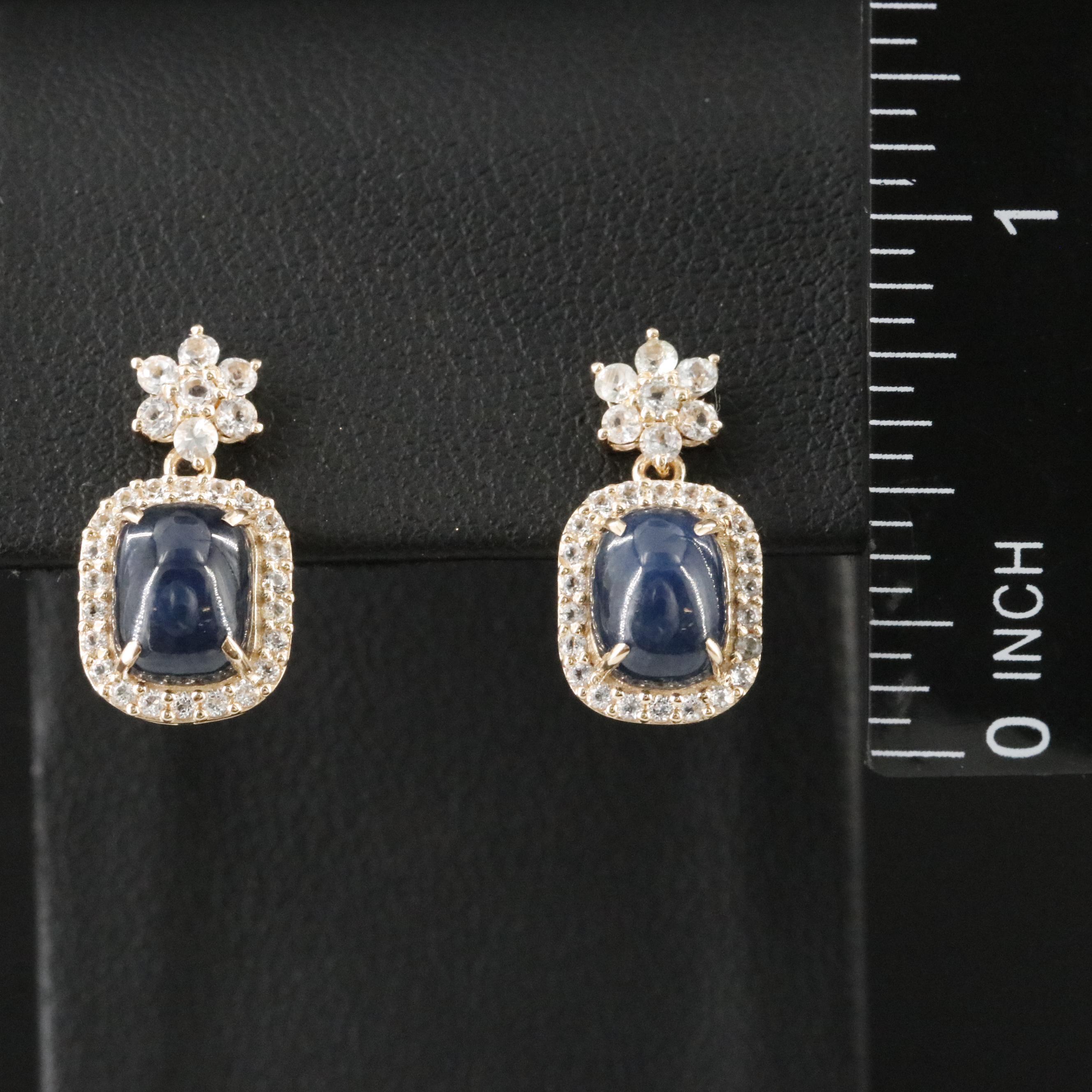 14K 2.25 CTW Sapphire and White Topaz Drop Earrings