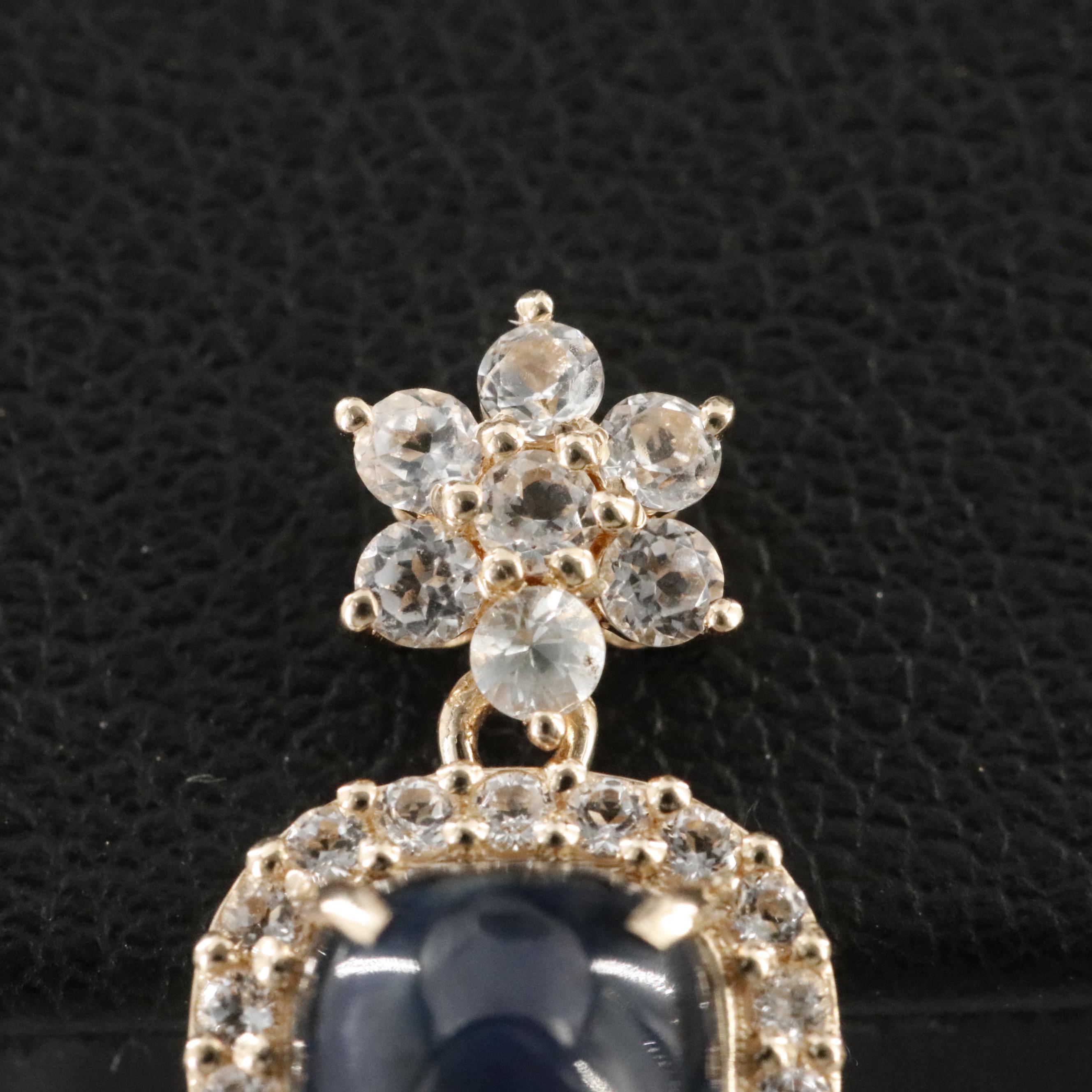 14K 2.25 CTW Sapphire and White Topaz Drop Earrings