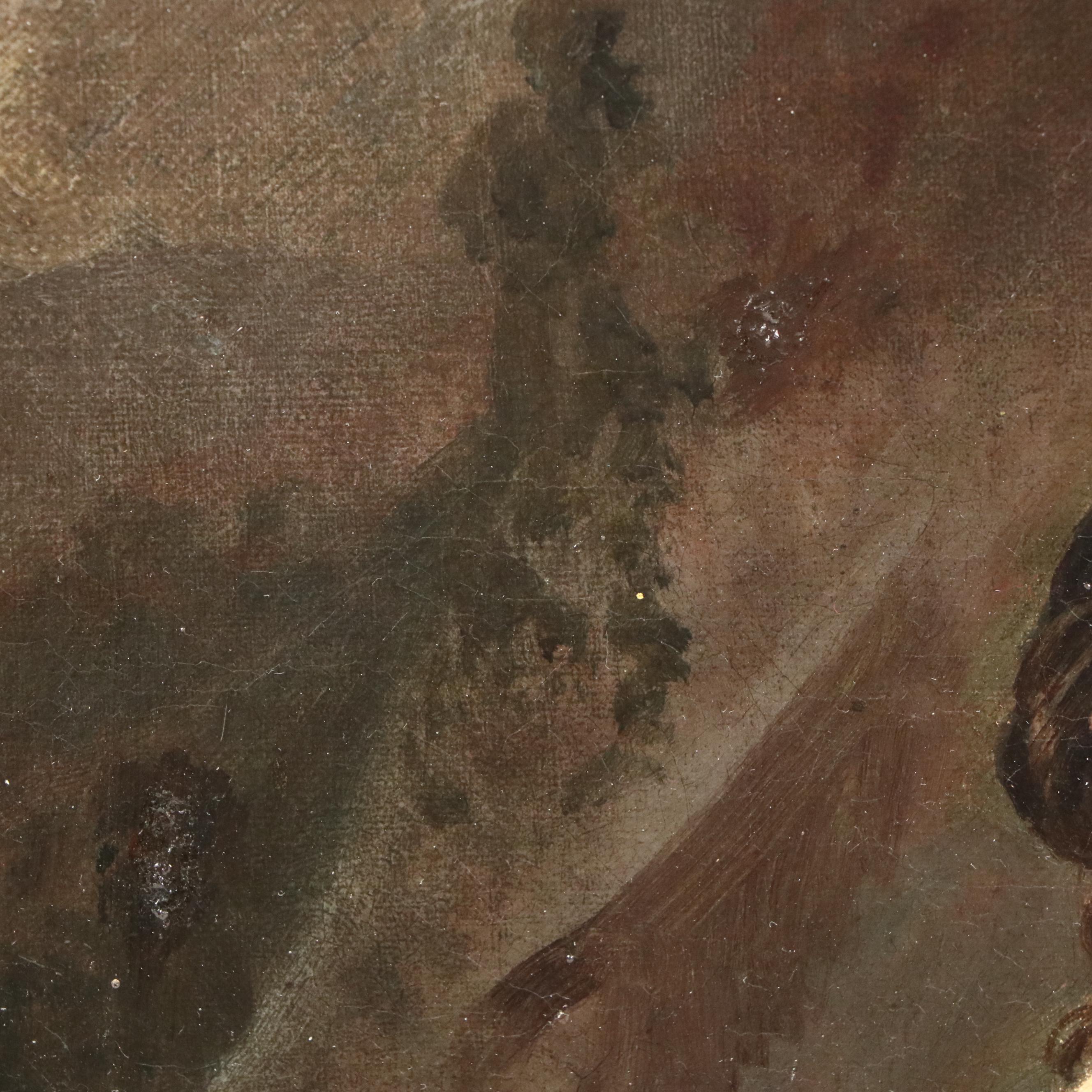 Italian School Chiaroscuro Oil Painting of Female Nude Gazing Toward Heaven