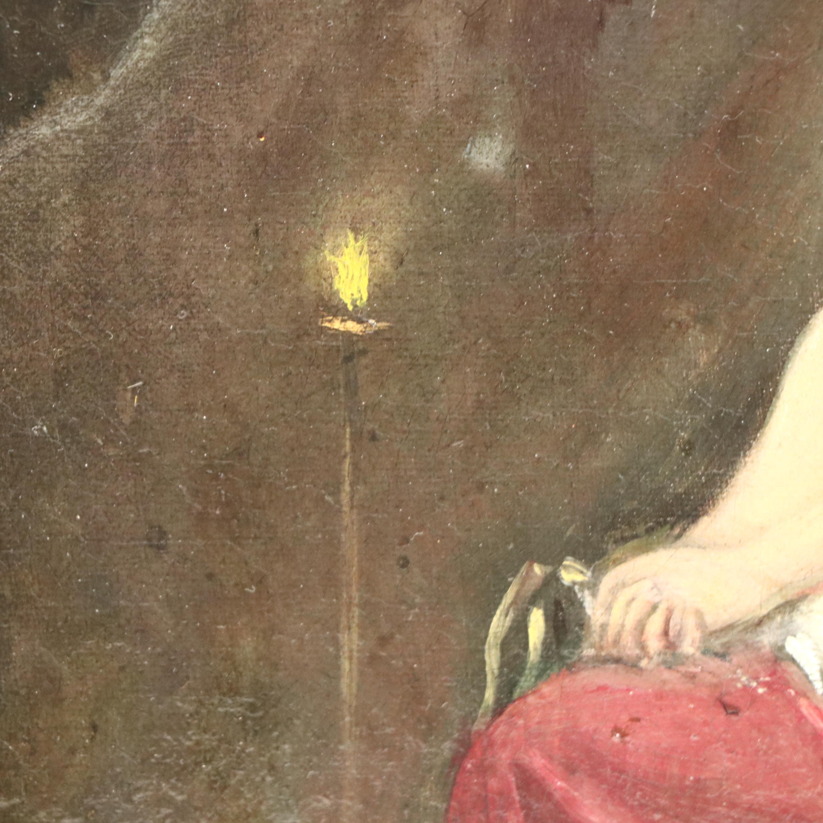 Italian School Chiaroscuro Oil Painting of Female Nude Gazing Toward Heaven