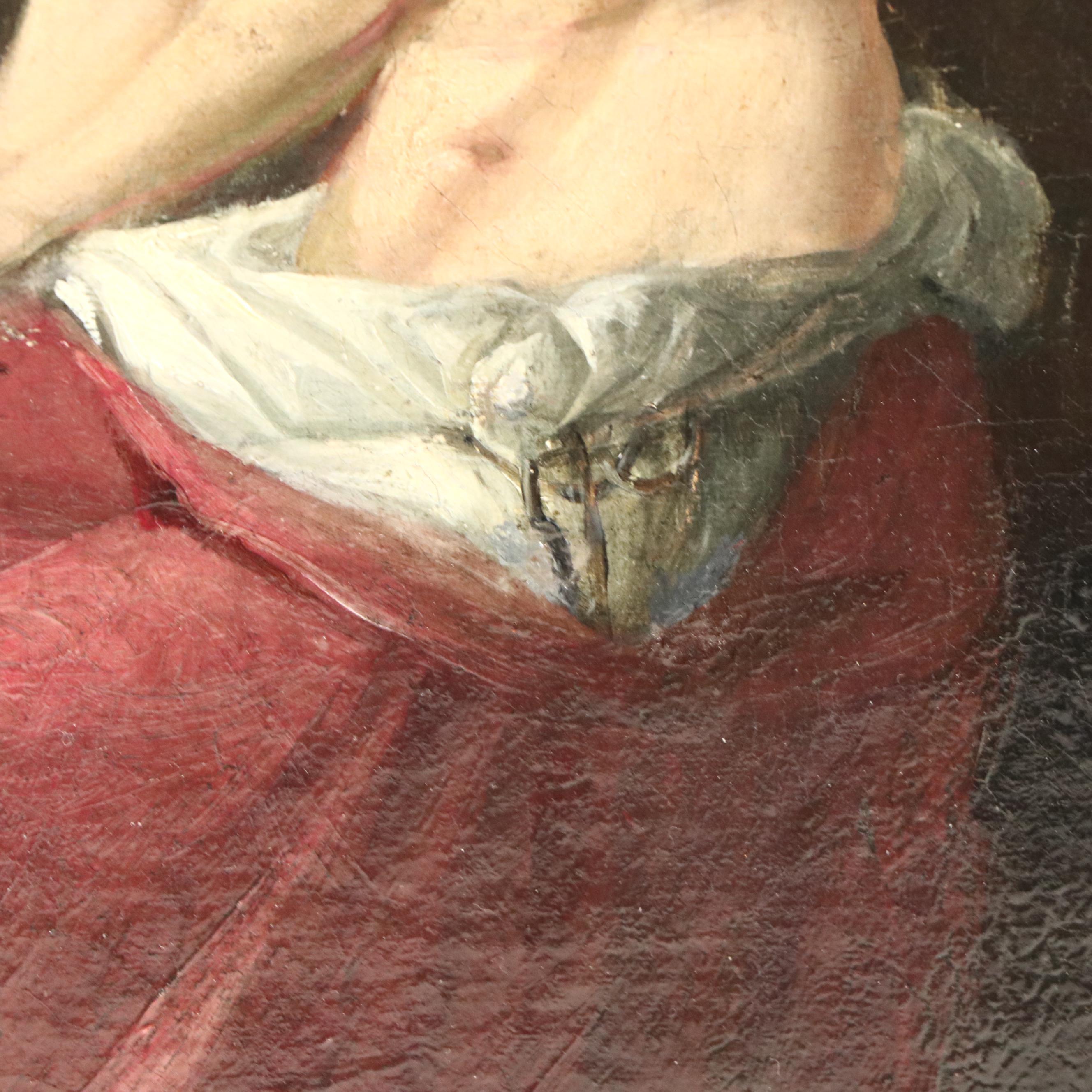 Italian School Chiaroscuro Oil Painting of Female Nude Gazing Toward Heaven