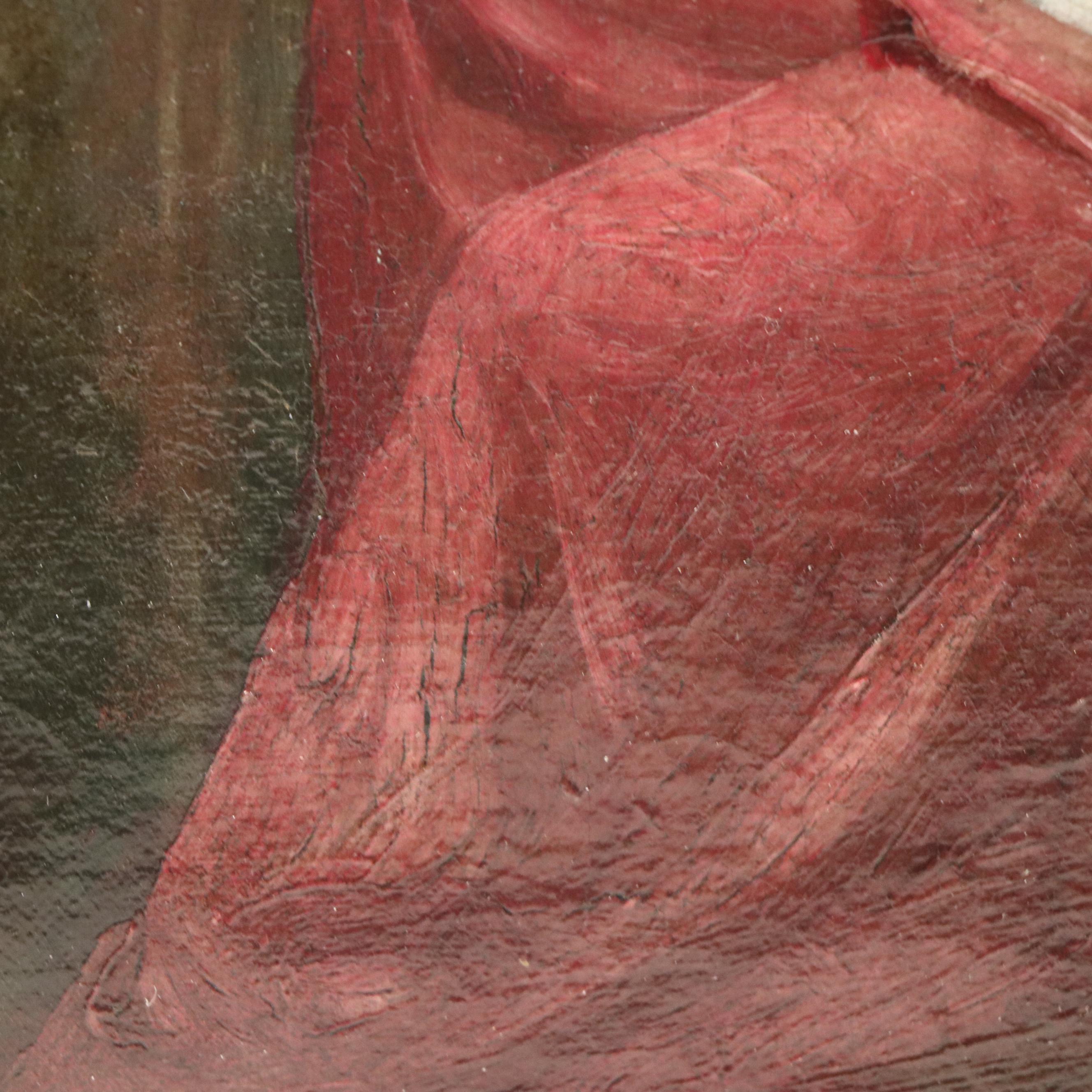 Italian School Chiaroscuro Oil Painting of Female Nude Gazing Toward Heaven