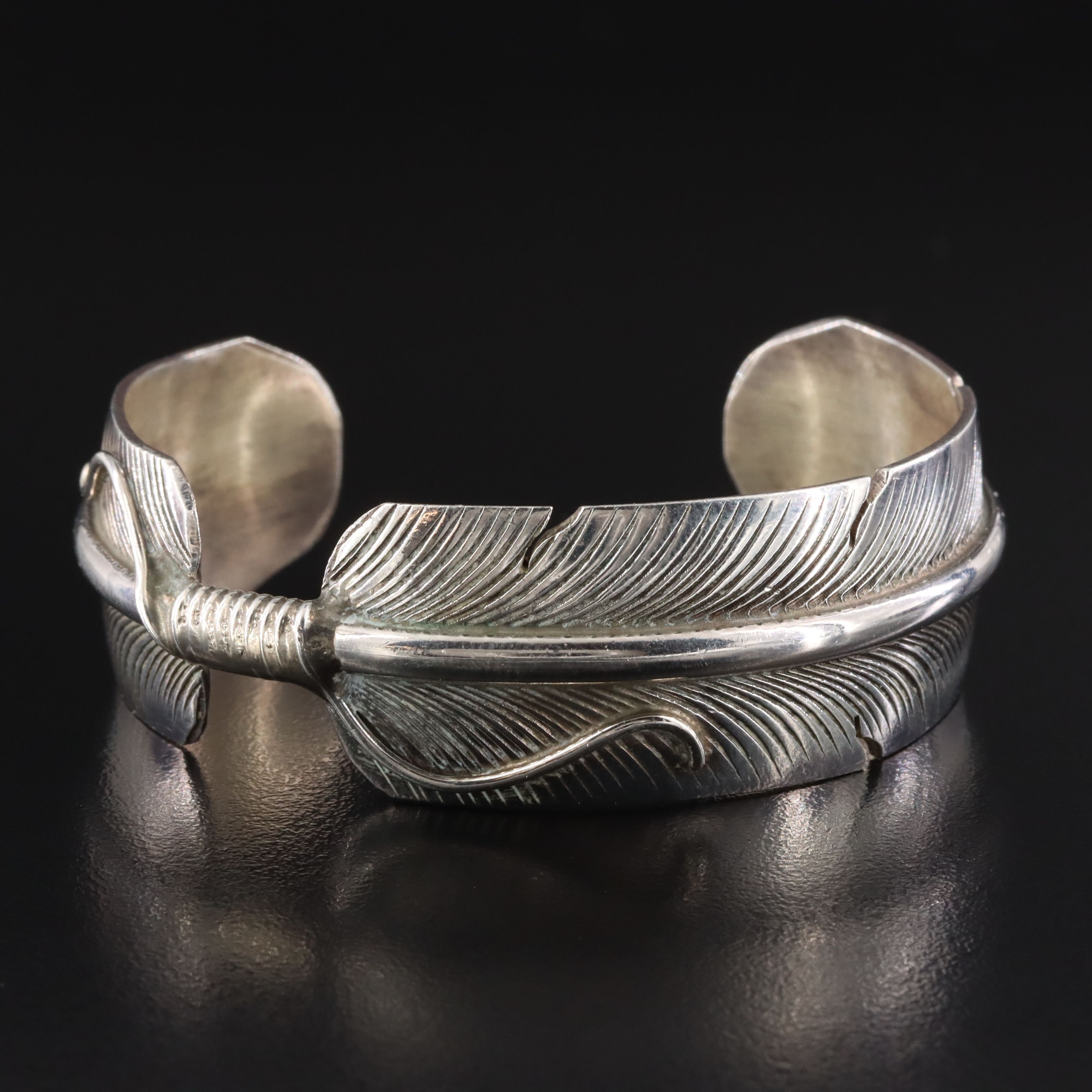 Signed Southwestern Sterling Feather Cuff