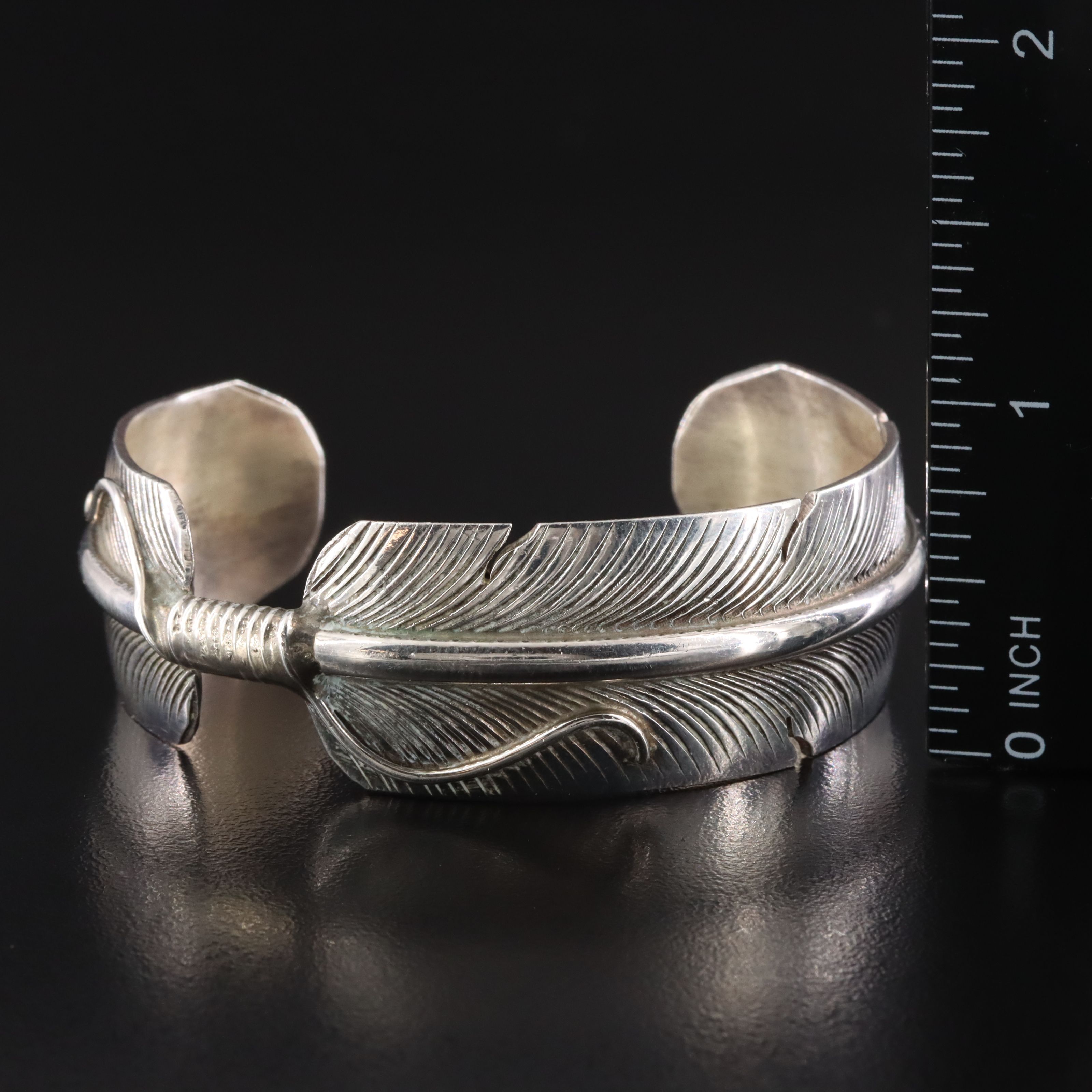 Signed Southwestern Sterling Feather Cuff