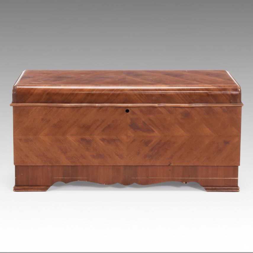Lane Art Deco Style Waterfall Veneer Front Cedar Chest, Early to Mid-20th C.