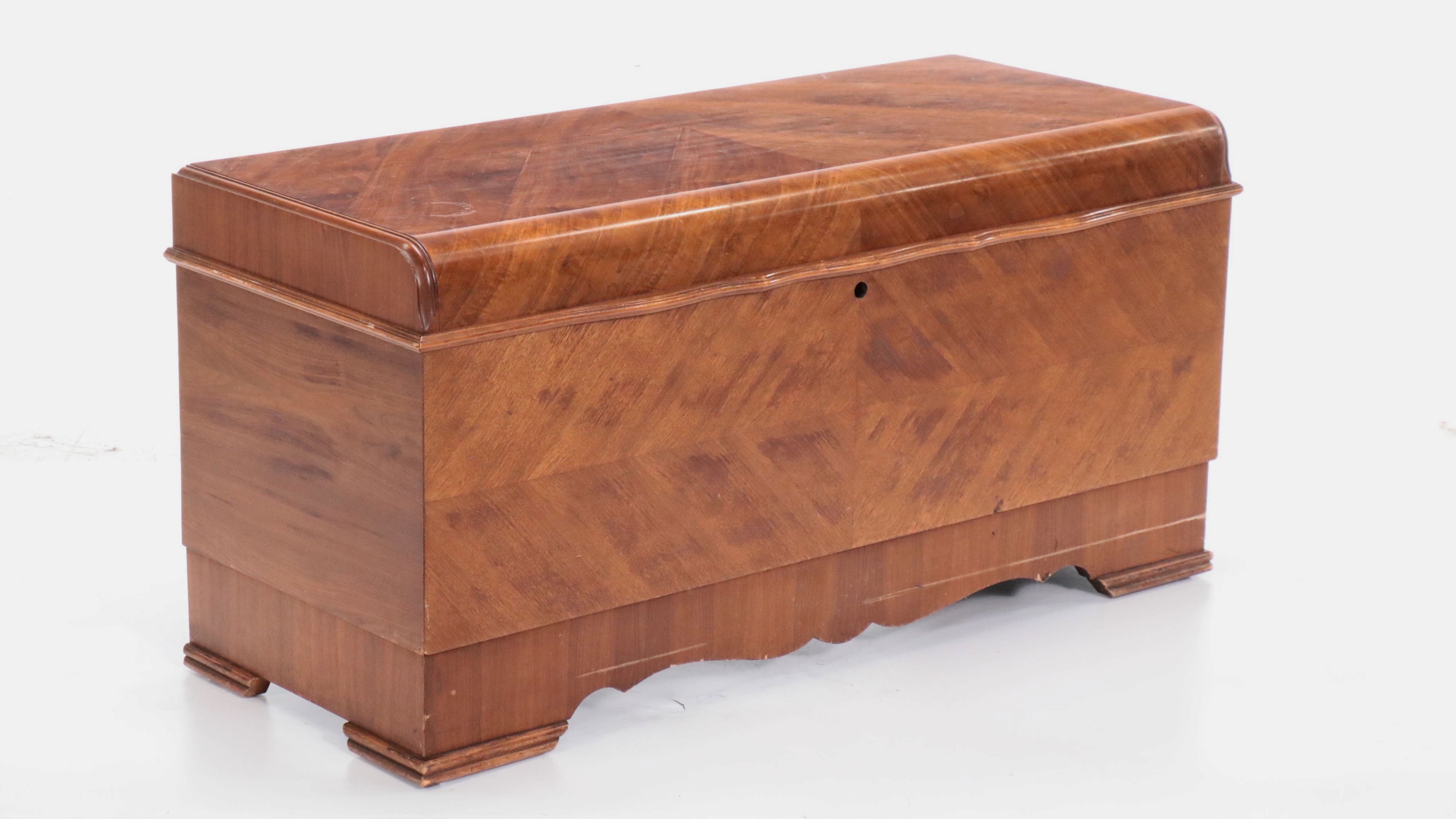 Lane Art Deco Style Waterfall Veneer Front Cedar Chest, Early to Mid-20th C.