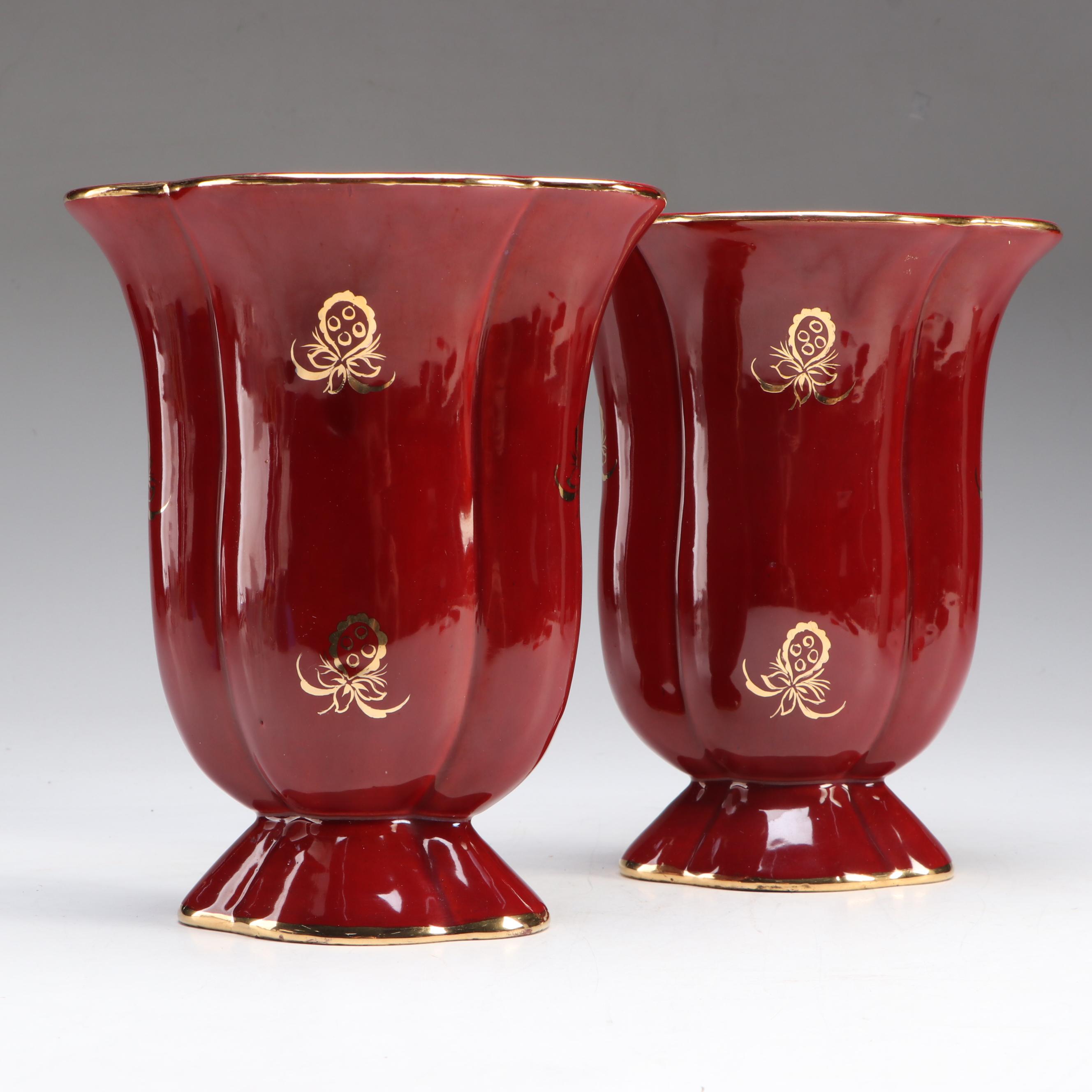 Pair of Italian Gilt Accented Ceramic Vases
