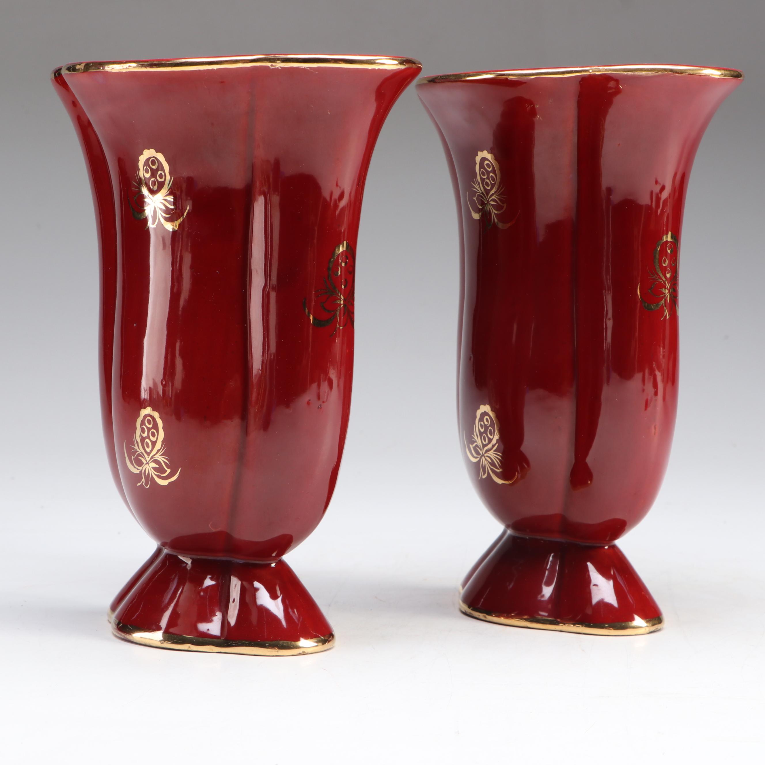 Pair of Italian Gilt Accented Ceramic Vases