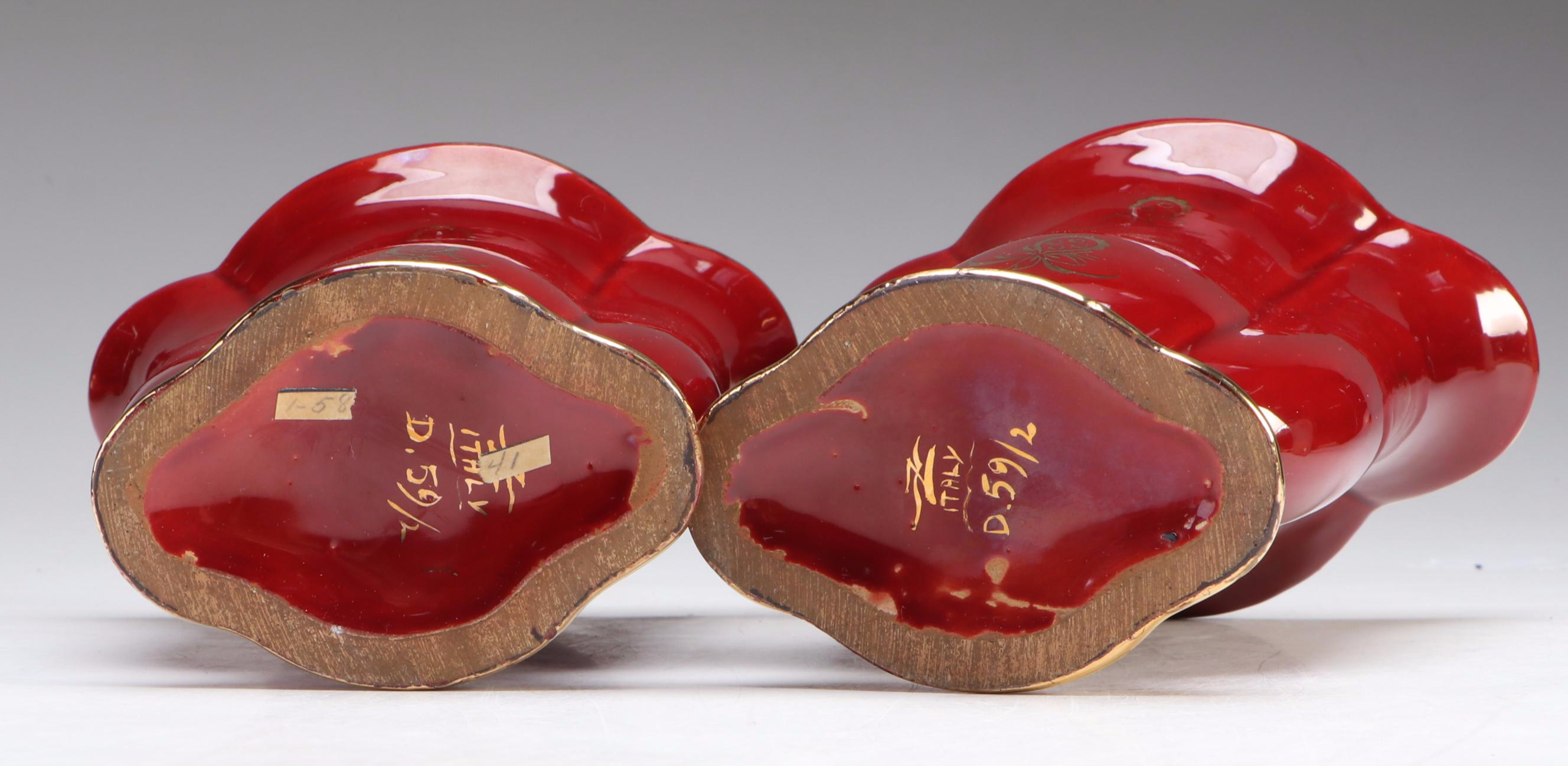 Pair of Italian Gilt Accented Ceramic Vases