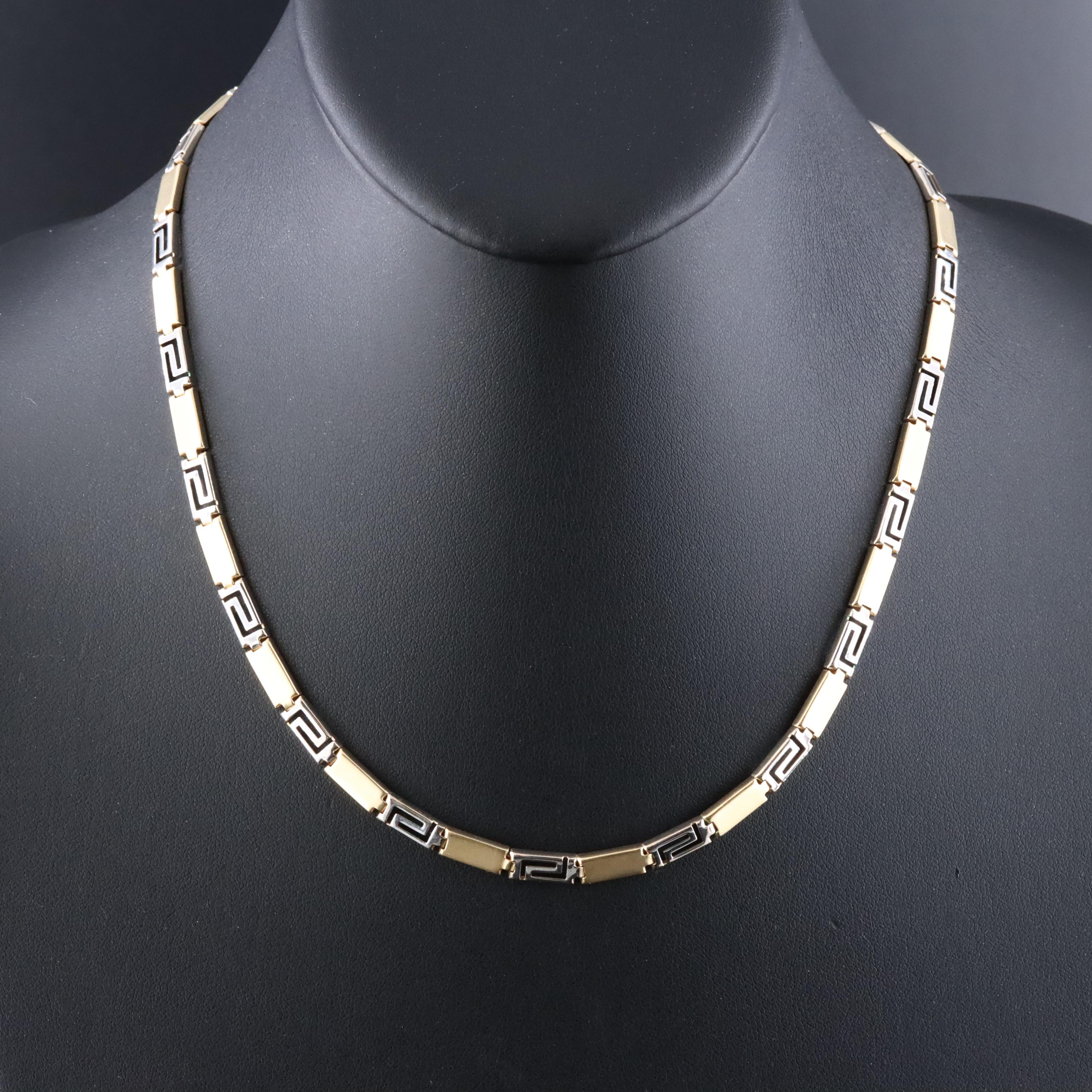 14K Two-Tone Greek Key Necklace