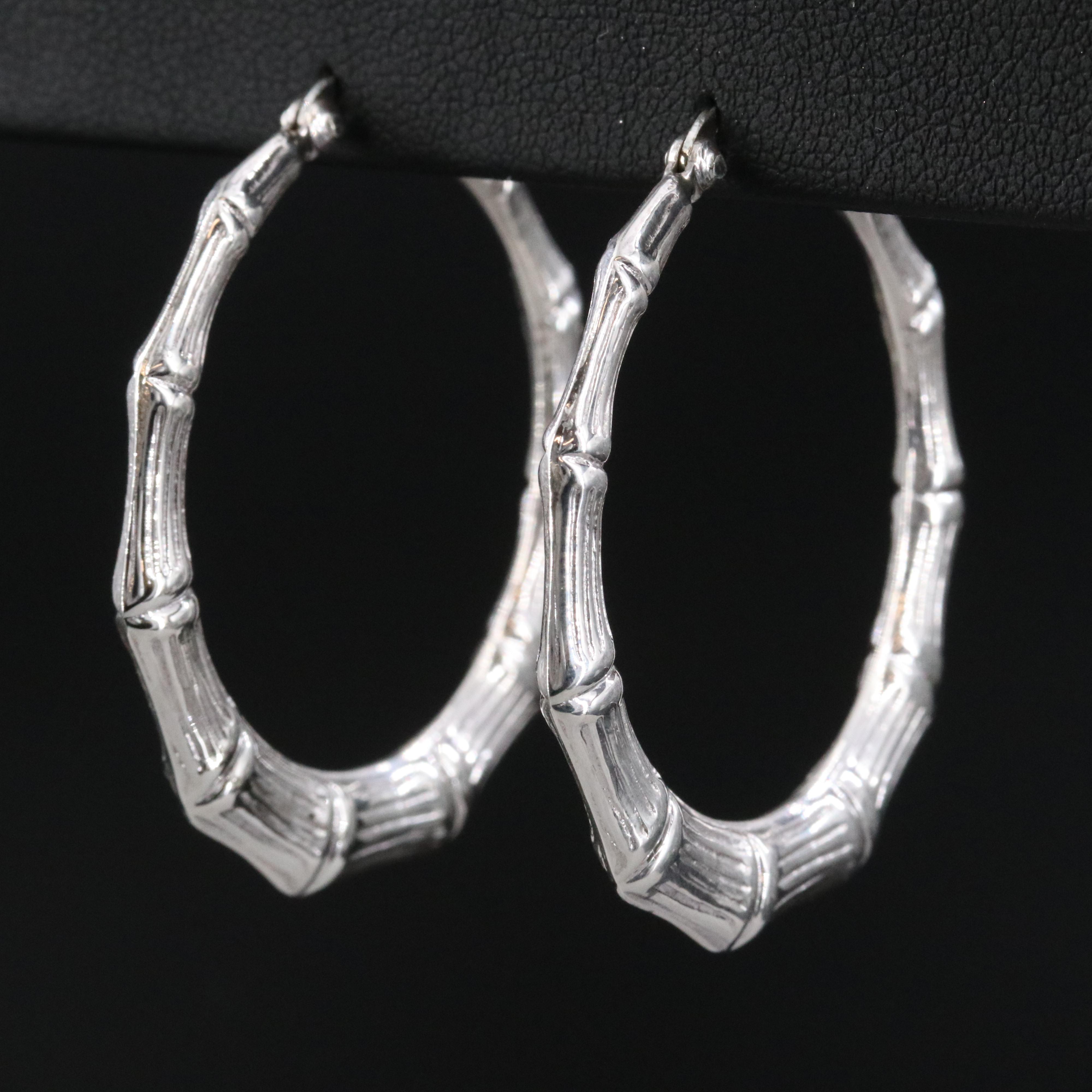 Sterling Bamboo Embossed Hoop Earrings