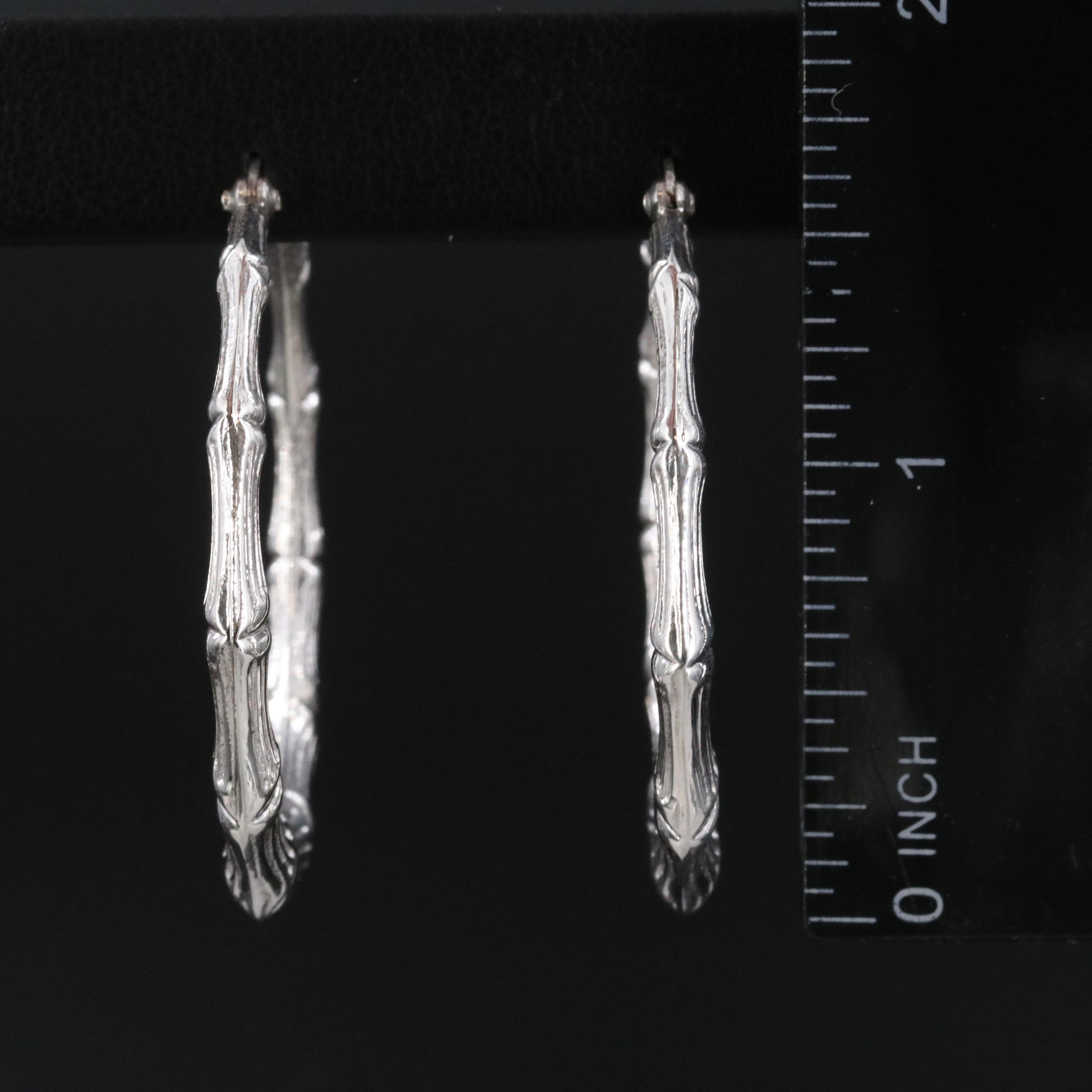 Sterling Bamboo Embossed Hoop Earrings
