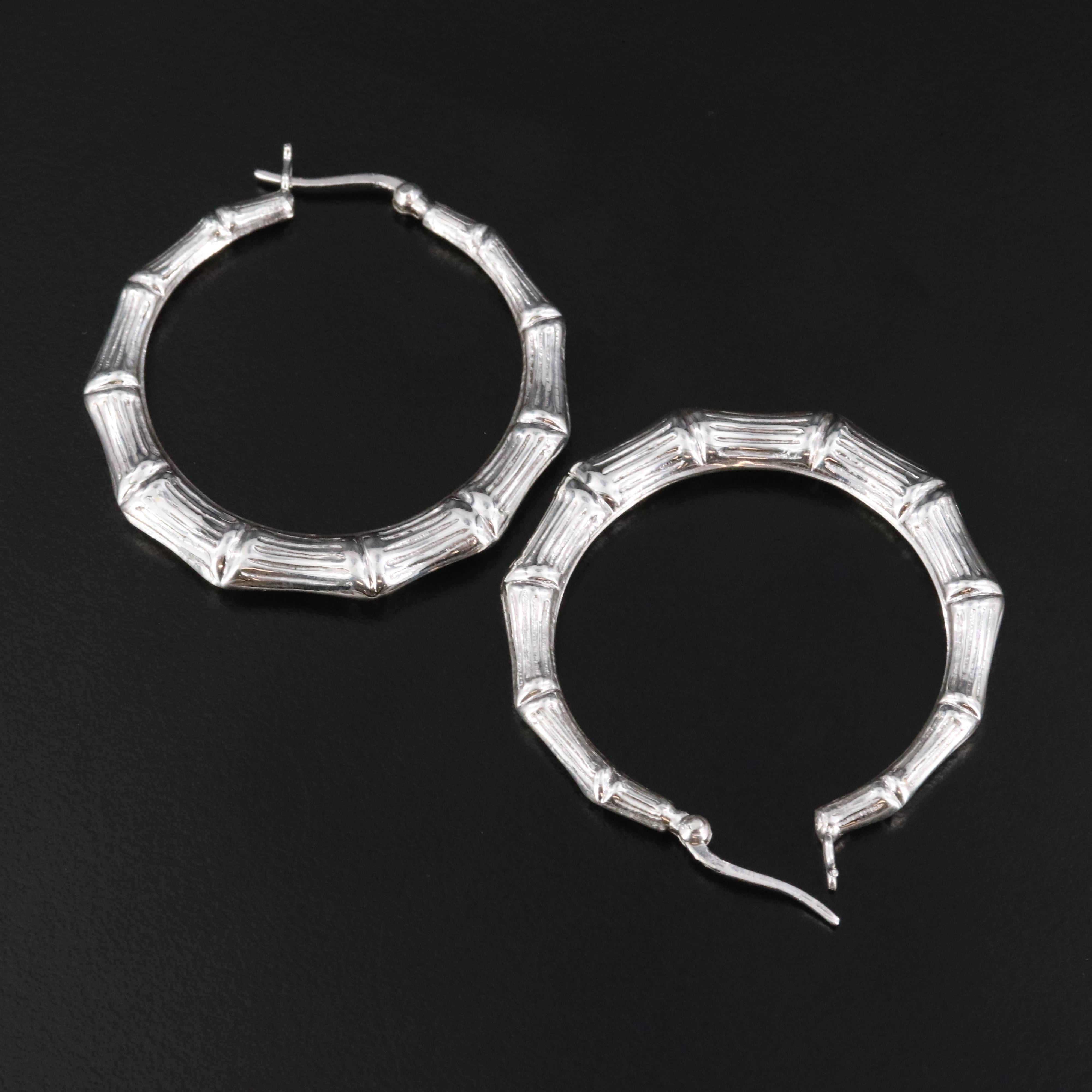 Sterling Bamboo Embossed Hoop Earrings