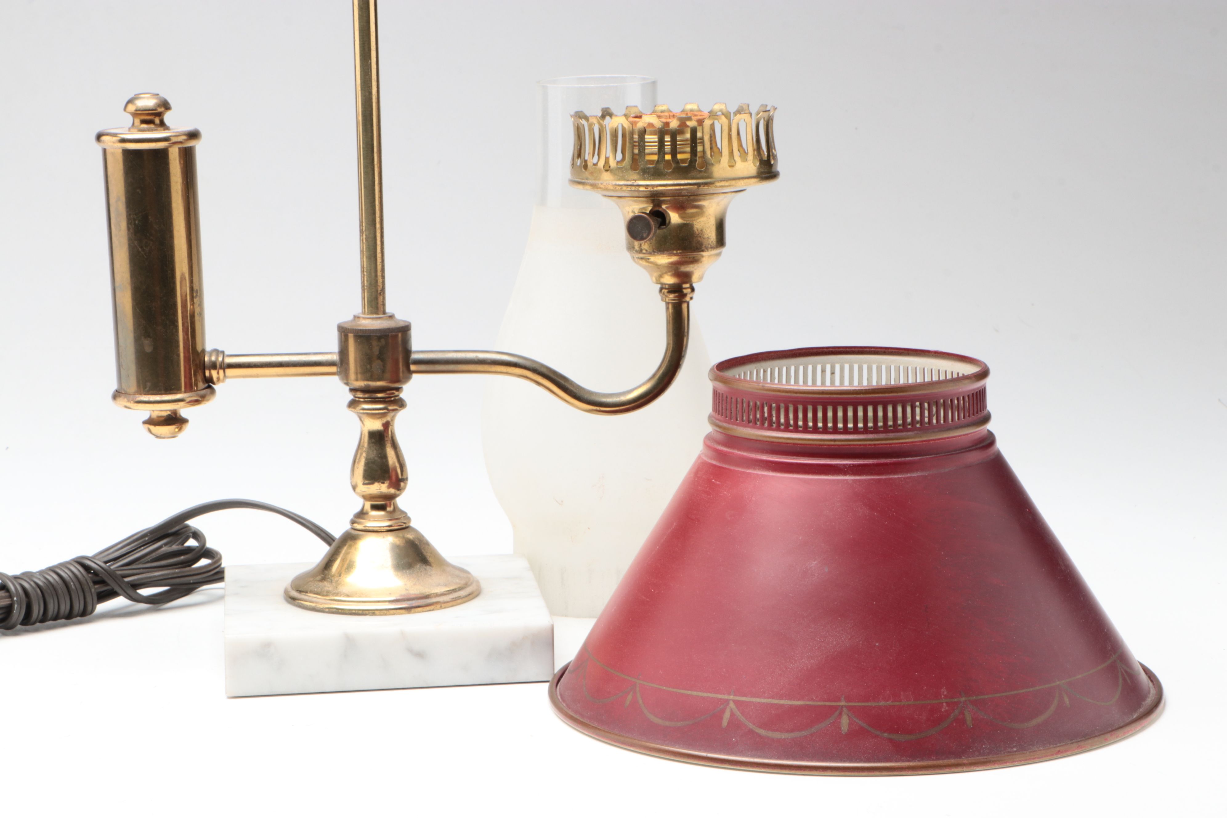 French Empire Style Swing Arm Brass Desk Lamp on Marble Base