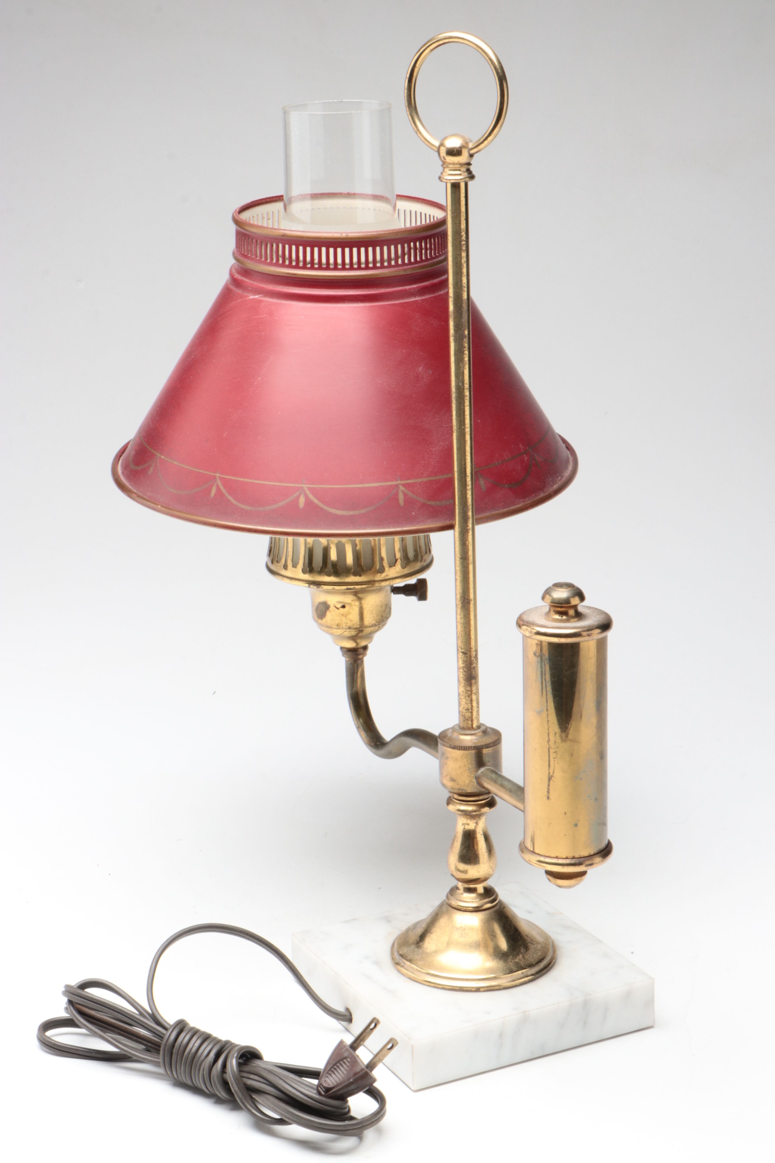 French Empire Style Swing Arm Brass Desk Lamp on Marble Base