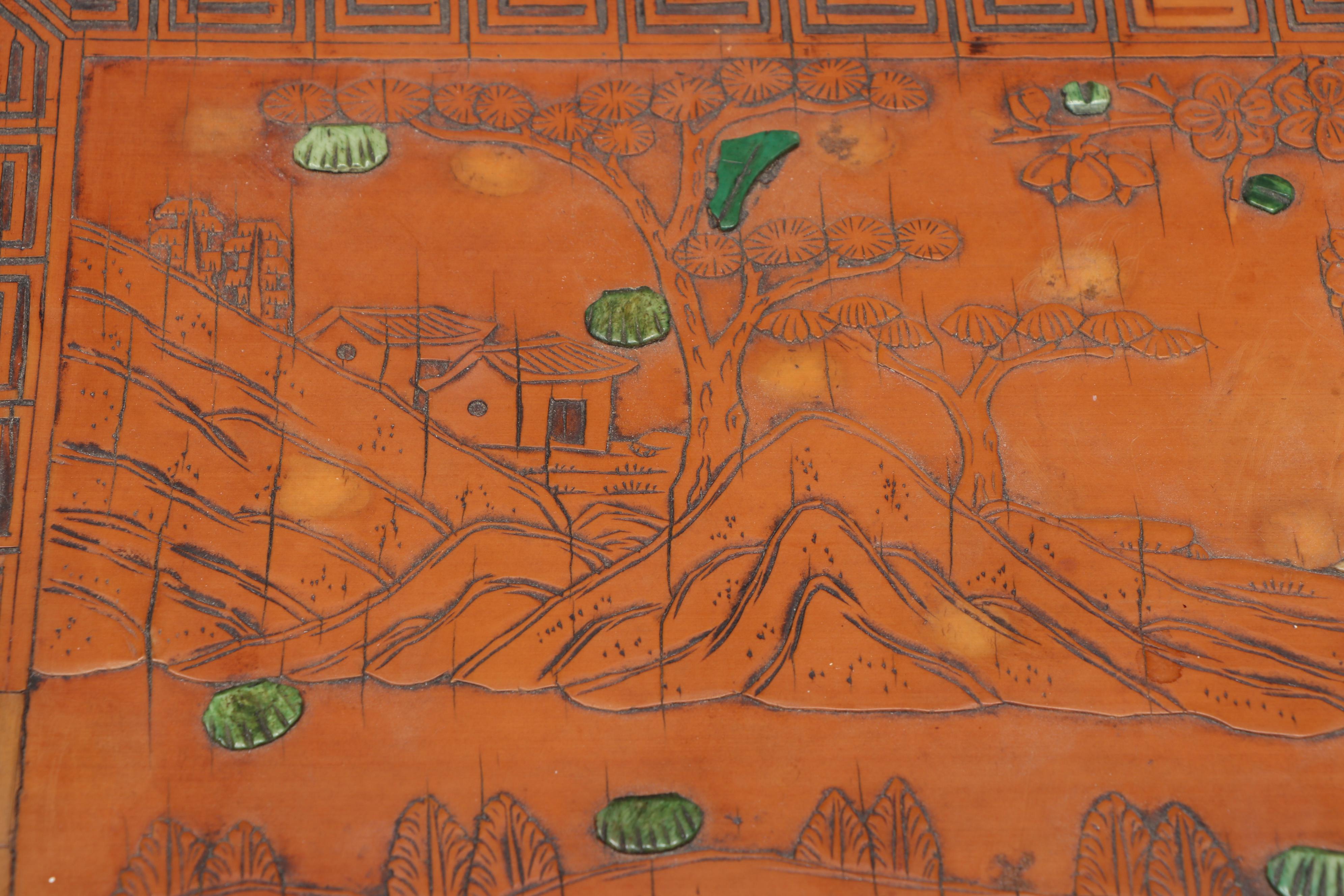 East Asian Lacquerware and Wood Veneer Boxes with Chalkware Musician Figurines