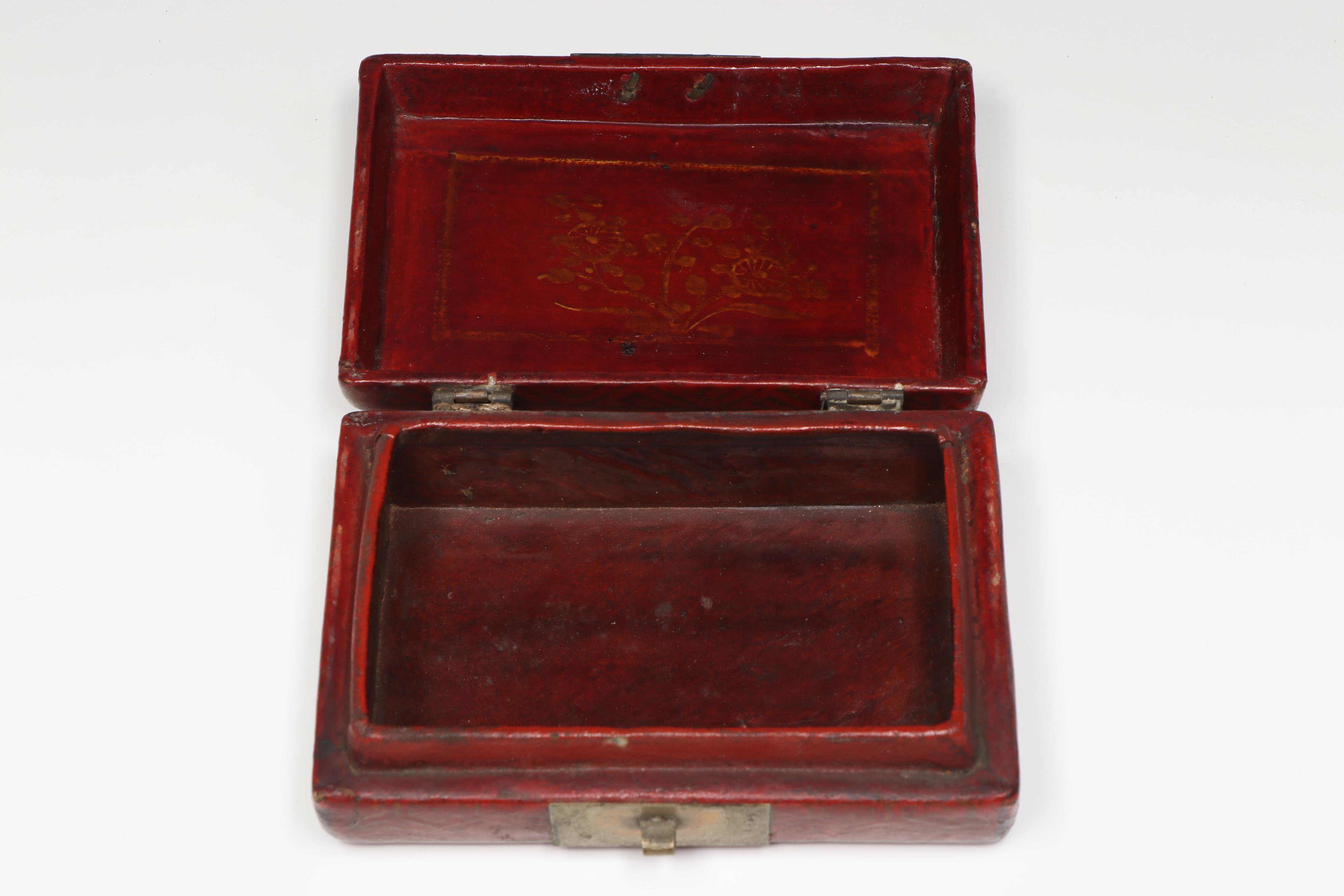 East Asian Lacquerware and Wood Veneer Boxes with Chalkware Musician Figurines