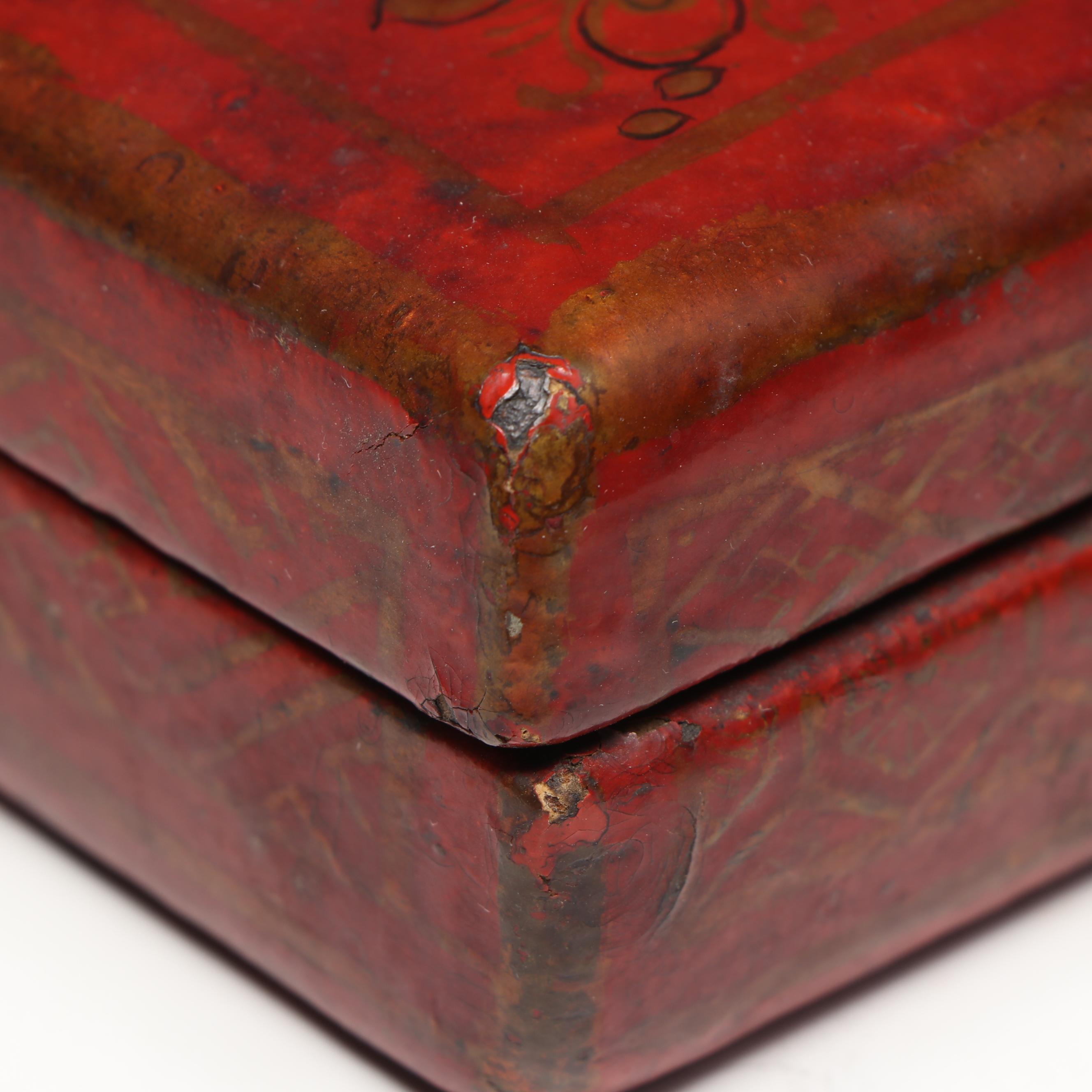 East Asian Lacquerware and Wood Veneer Boxes with Chalkware Musician Figurines