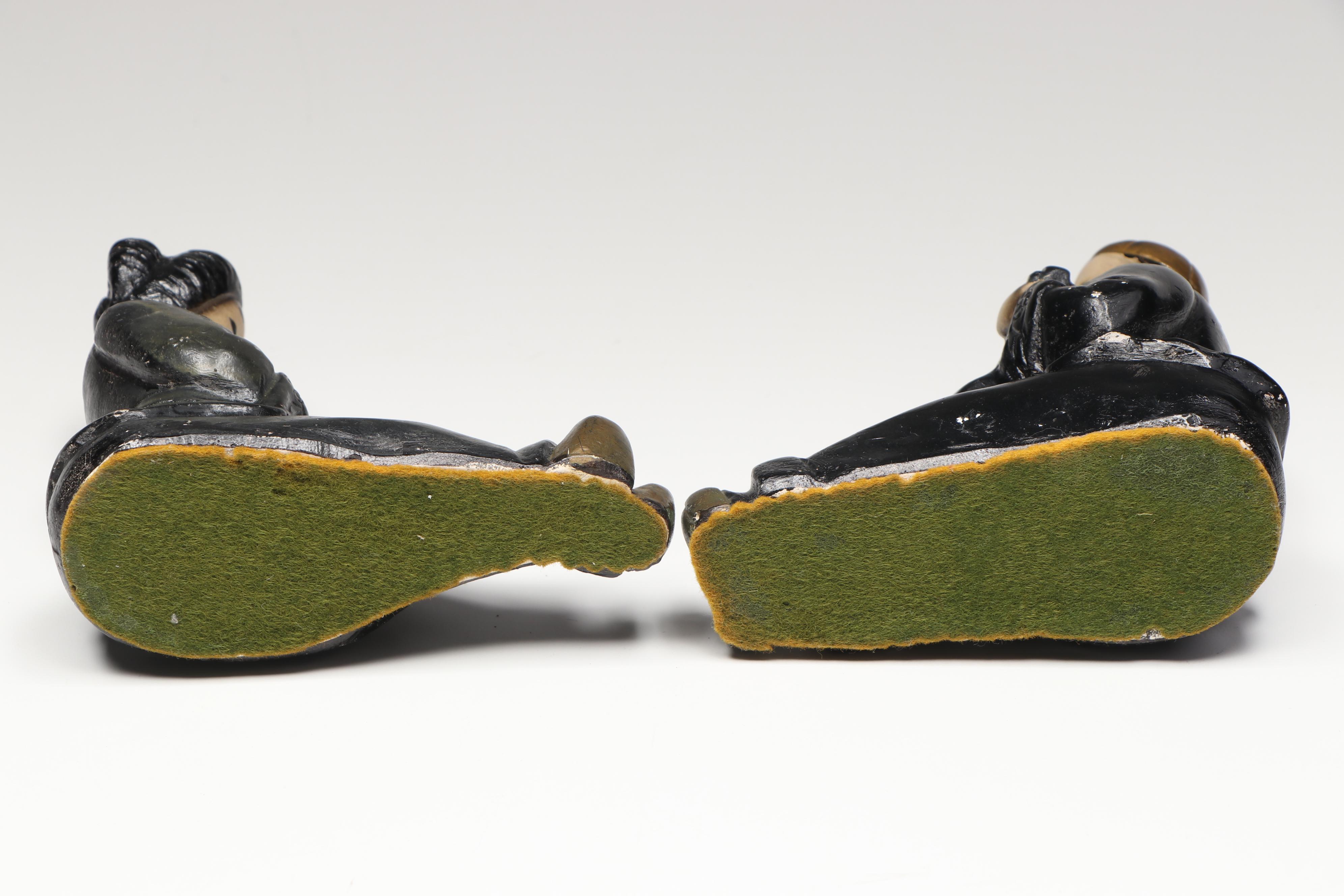 East Asian Lacquerware and Wood Veneer Boxes with Chalkware Musician Figurines