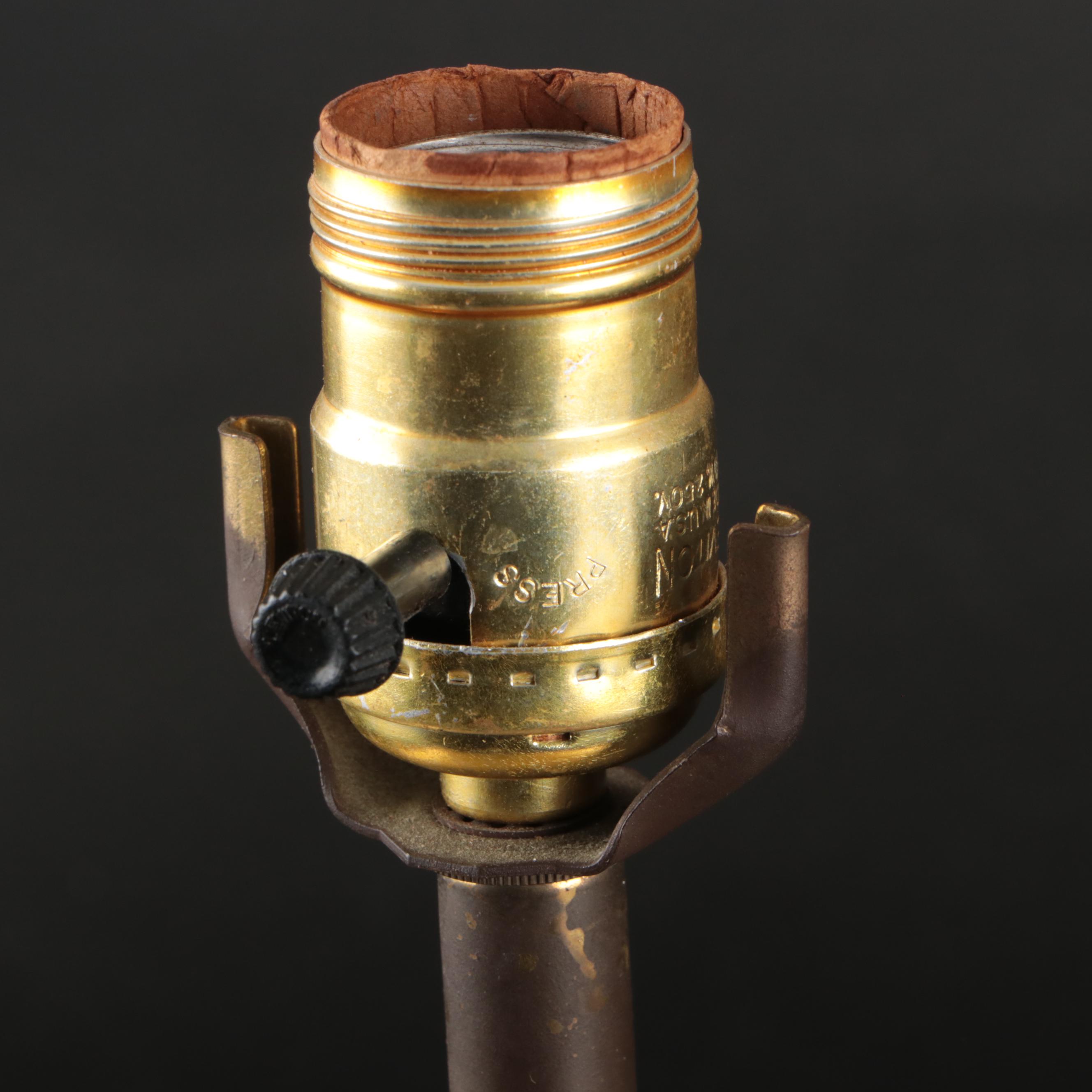 Chinese Gold Gilt Ceramic Table Lamp on Brass Base with Fabric Shade