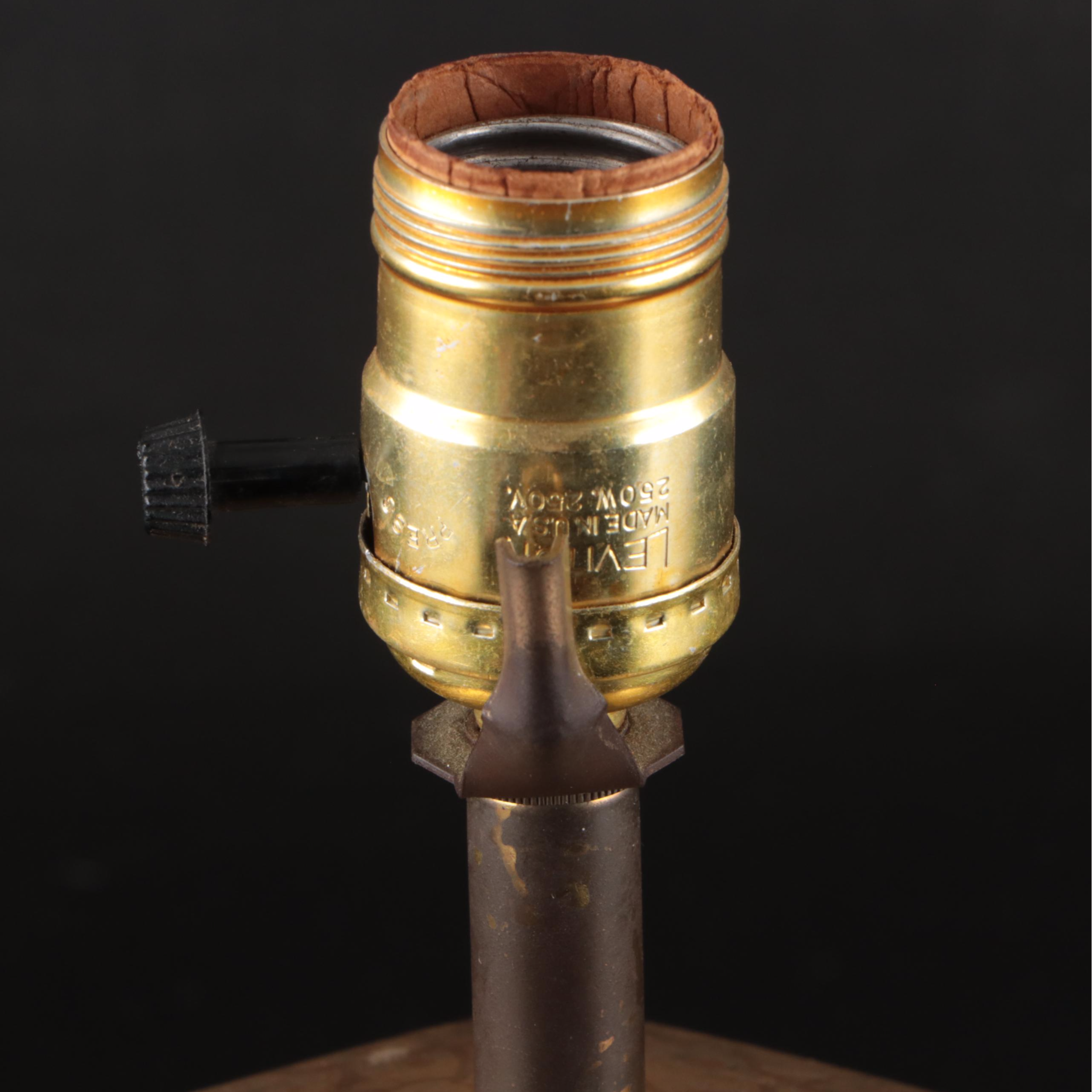 Chinese Gold Gilt Ceramic Table Lamp on Brass Base with Fabric Shade