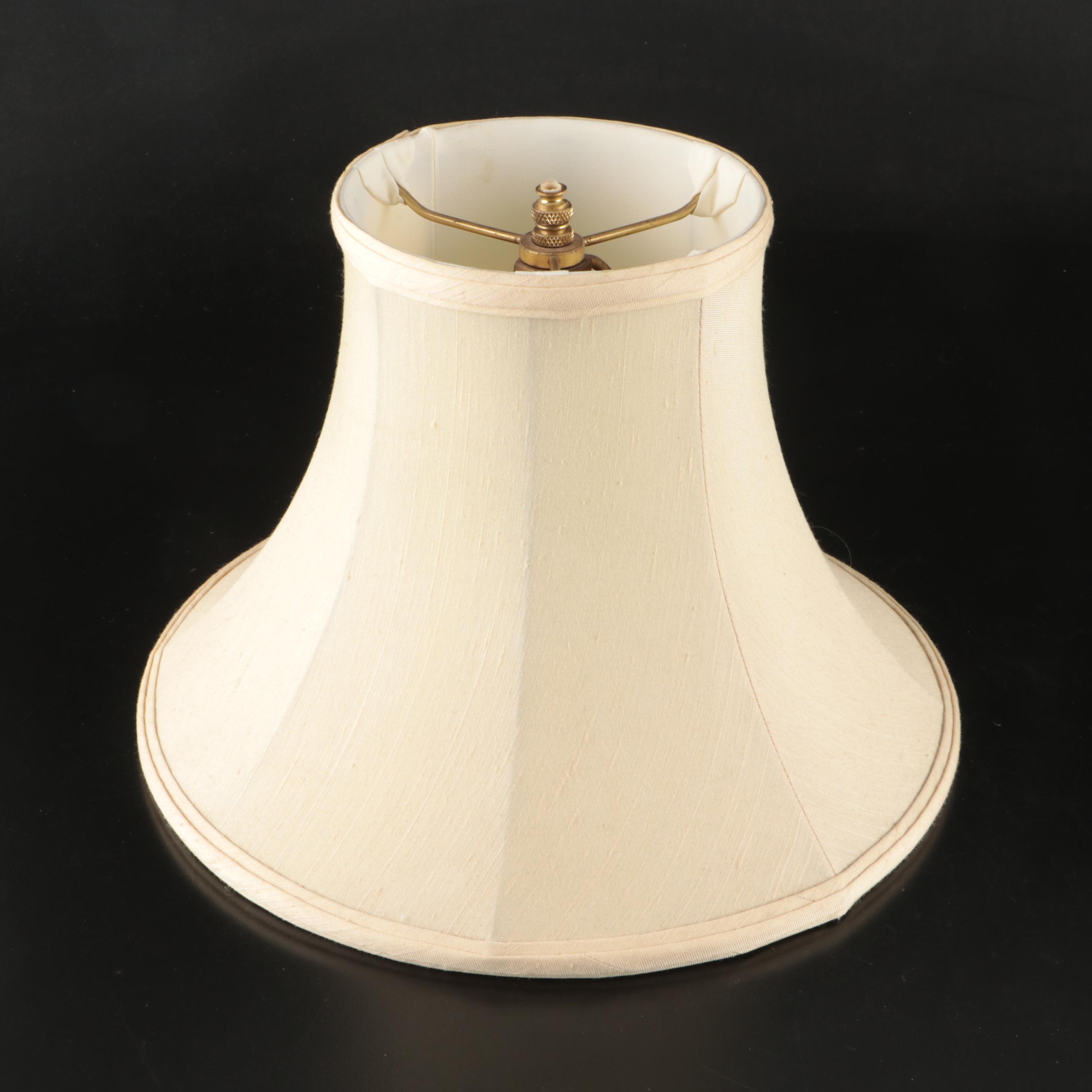 Chinese Gold Gilt Ceramic Table Lamp on Brass Base with Fabric Shade