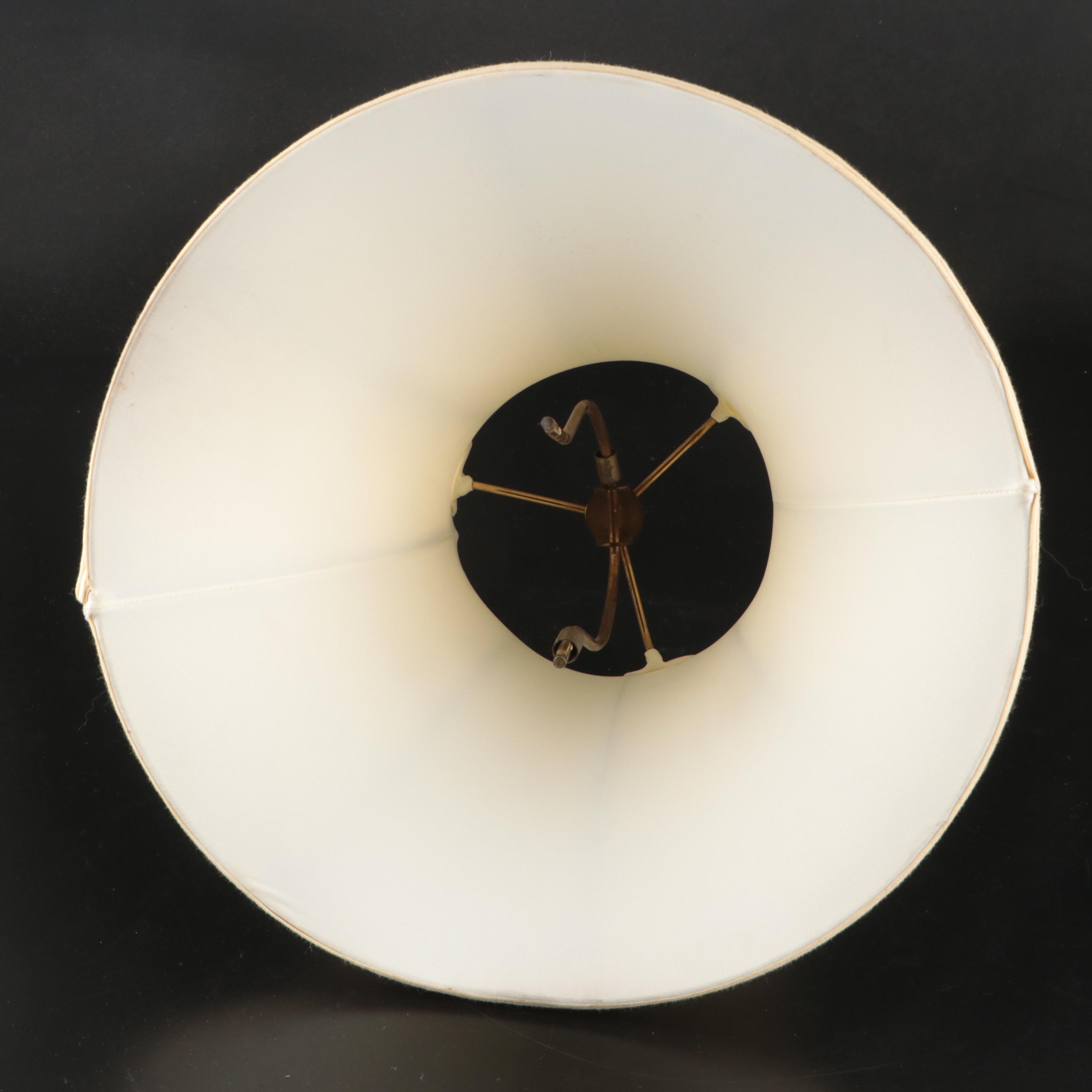 Chinese Gold Gilt Ceramic Table Lamp on Brass Base with Fabric Shade