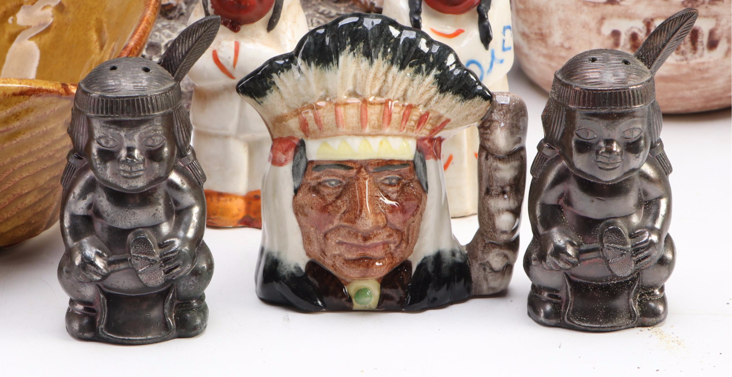 Daniel Monfort "Sioux Chief" Sculpture with Bovine Mug and Table Accessories
