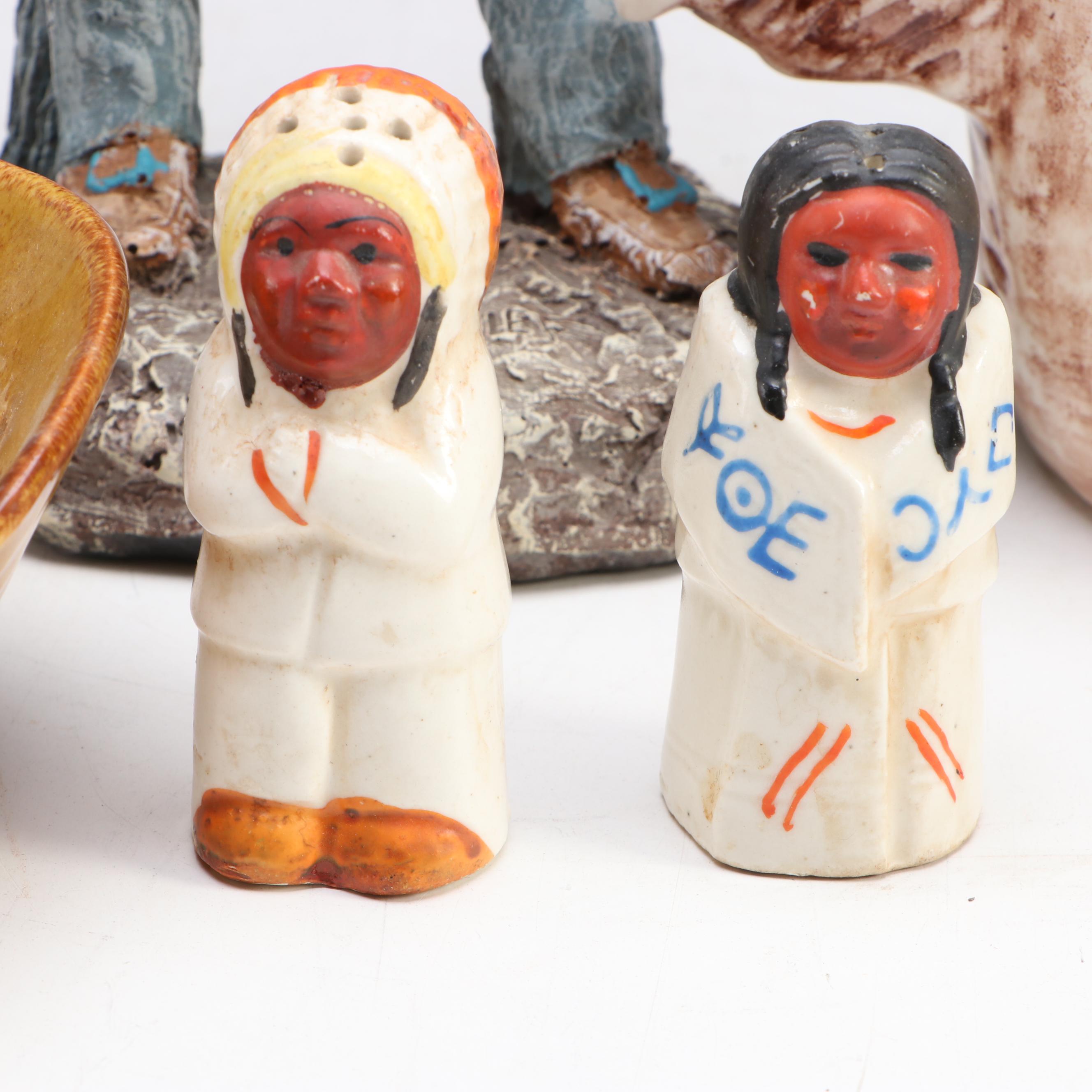 Daniel Monfort "Sioux Chief" Sculpture with Bovine Mug and Table Accessories