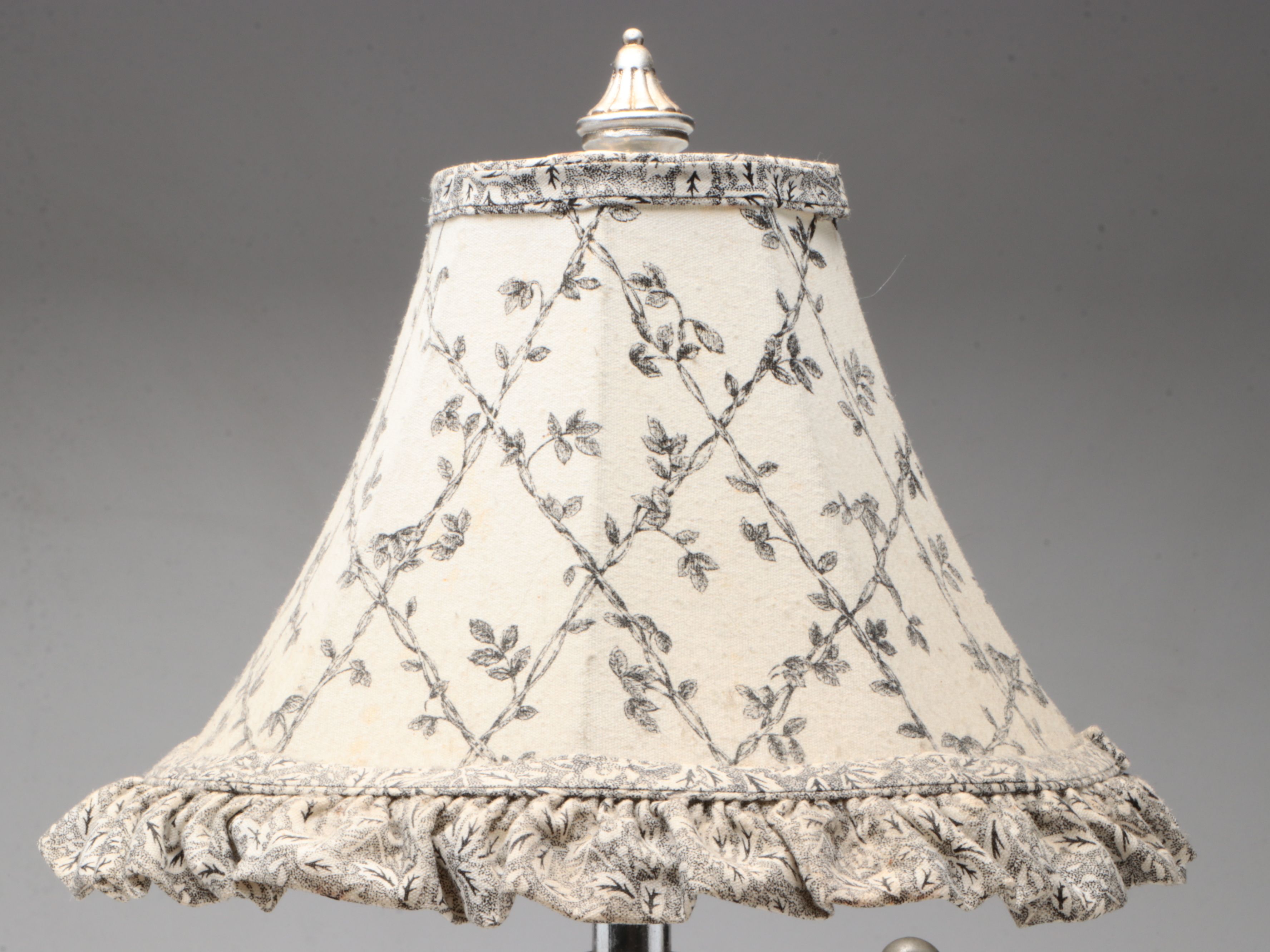 Chrome Finish Teapot Plaster Table Lamp with Ruffled Fabric Shade