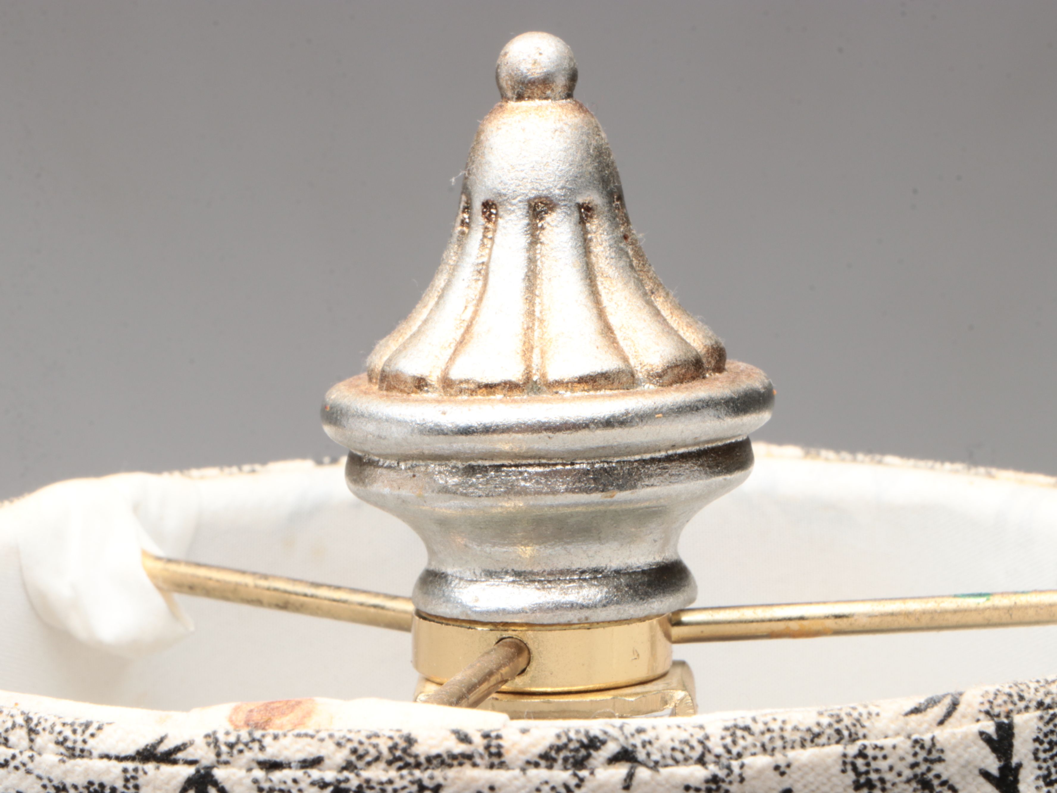 Chrome Finish Teapot Plaster Table Lamp with Ruffled Fabric Shade