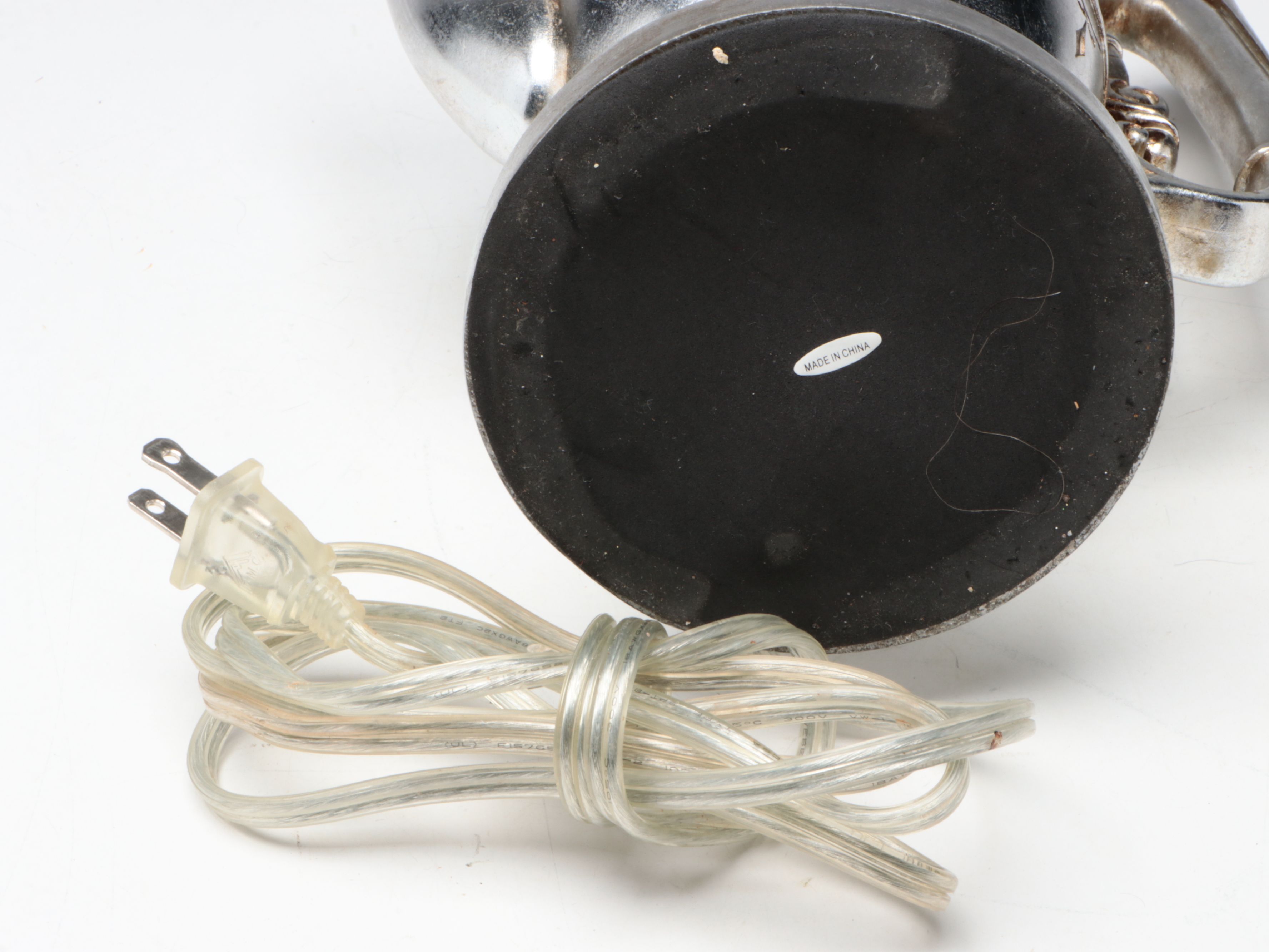 Chrome Finish Teapot Plaster Table Lamp with Ruffled Fabric Shade