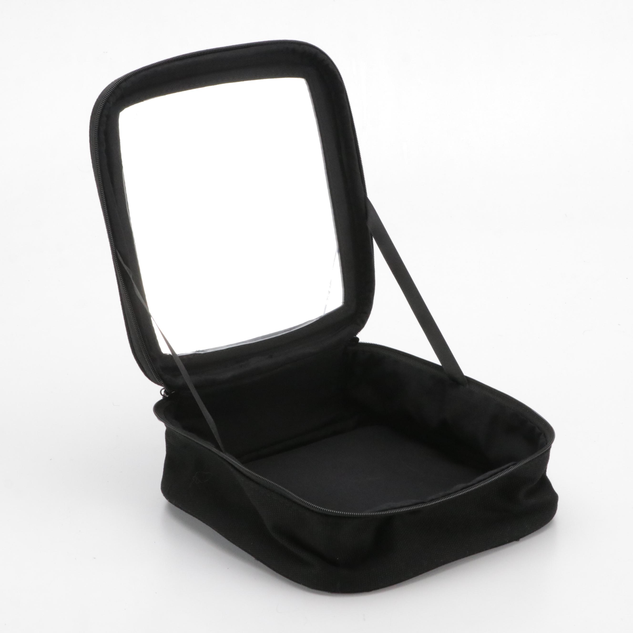 Chanel Beauté Mirrored Zip-Around Makeup Case in Black Canvas