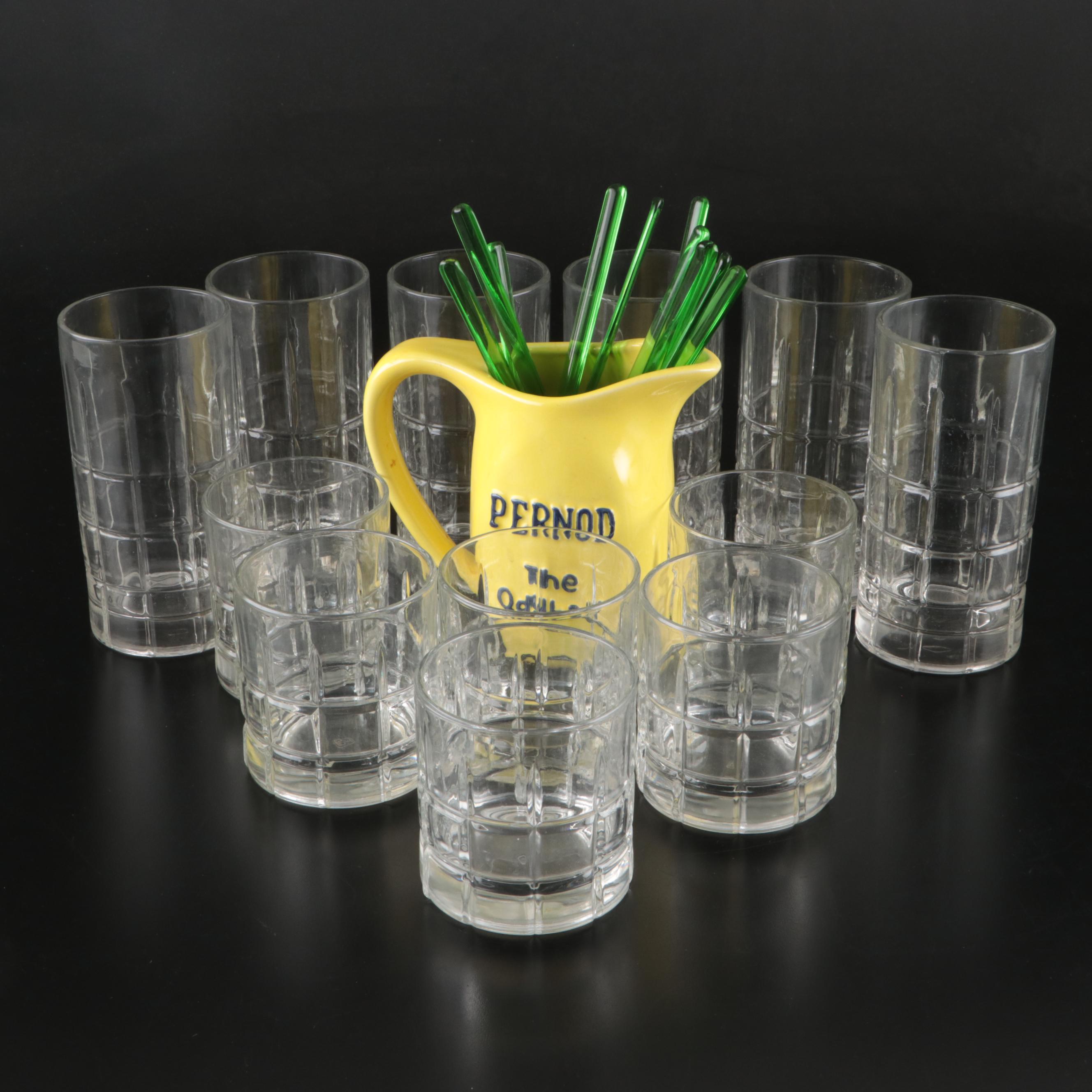 Julius Wile Sons "Pernod: The Oddball" Pitcher with Anchor Hocking Glasses