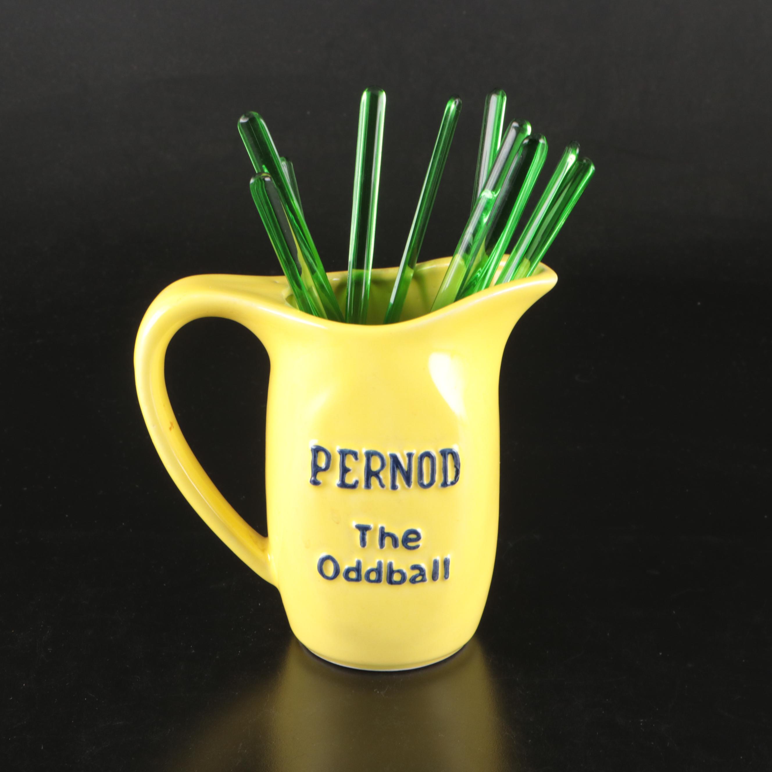 Julius Wile Sons "Pernod: The Oddball" Pitcher with Anchor Hocking Glasses