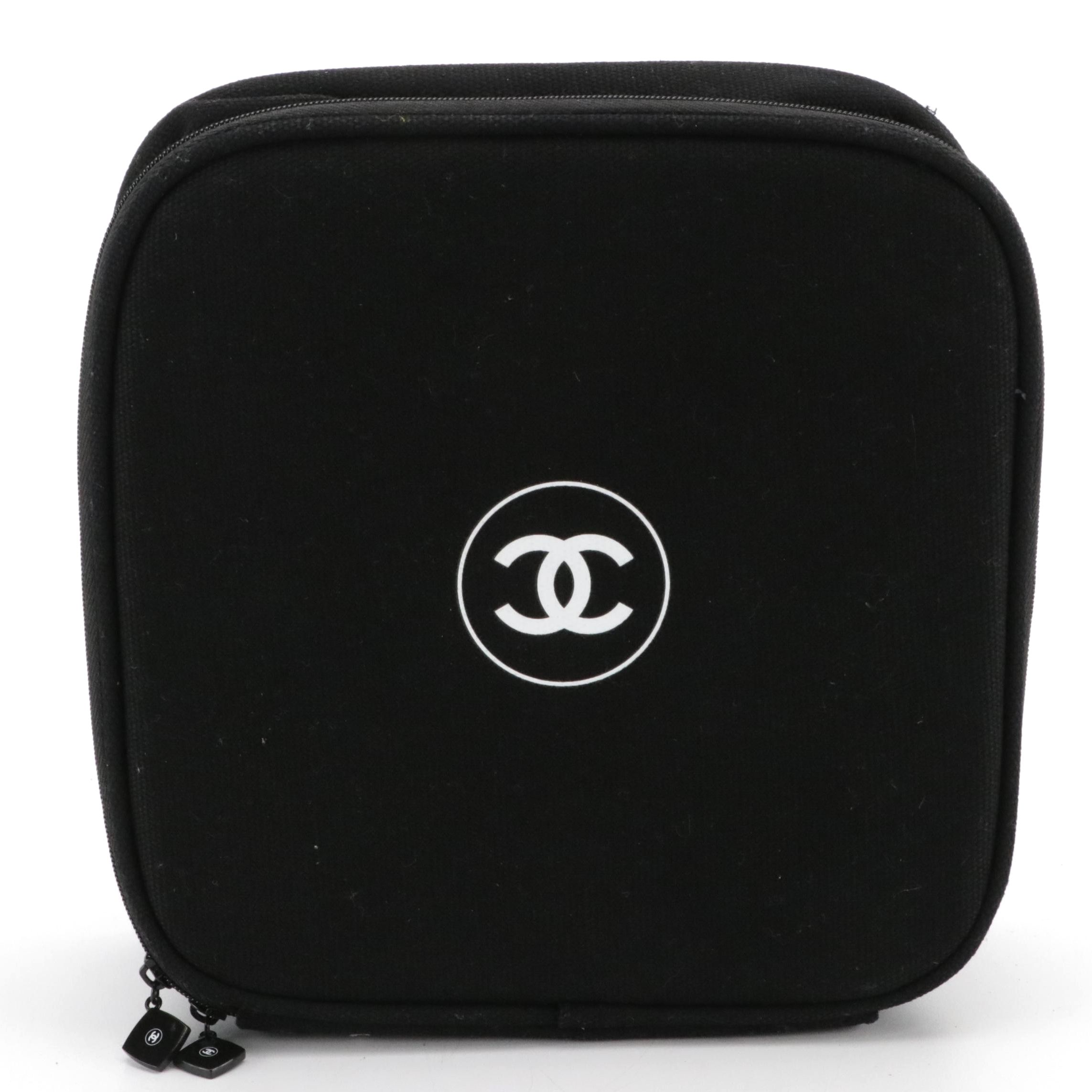 Chanel Beauté Mirrored Zip-Around Makeup Case in Black Canvas