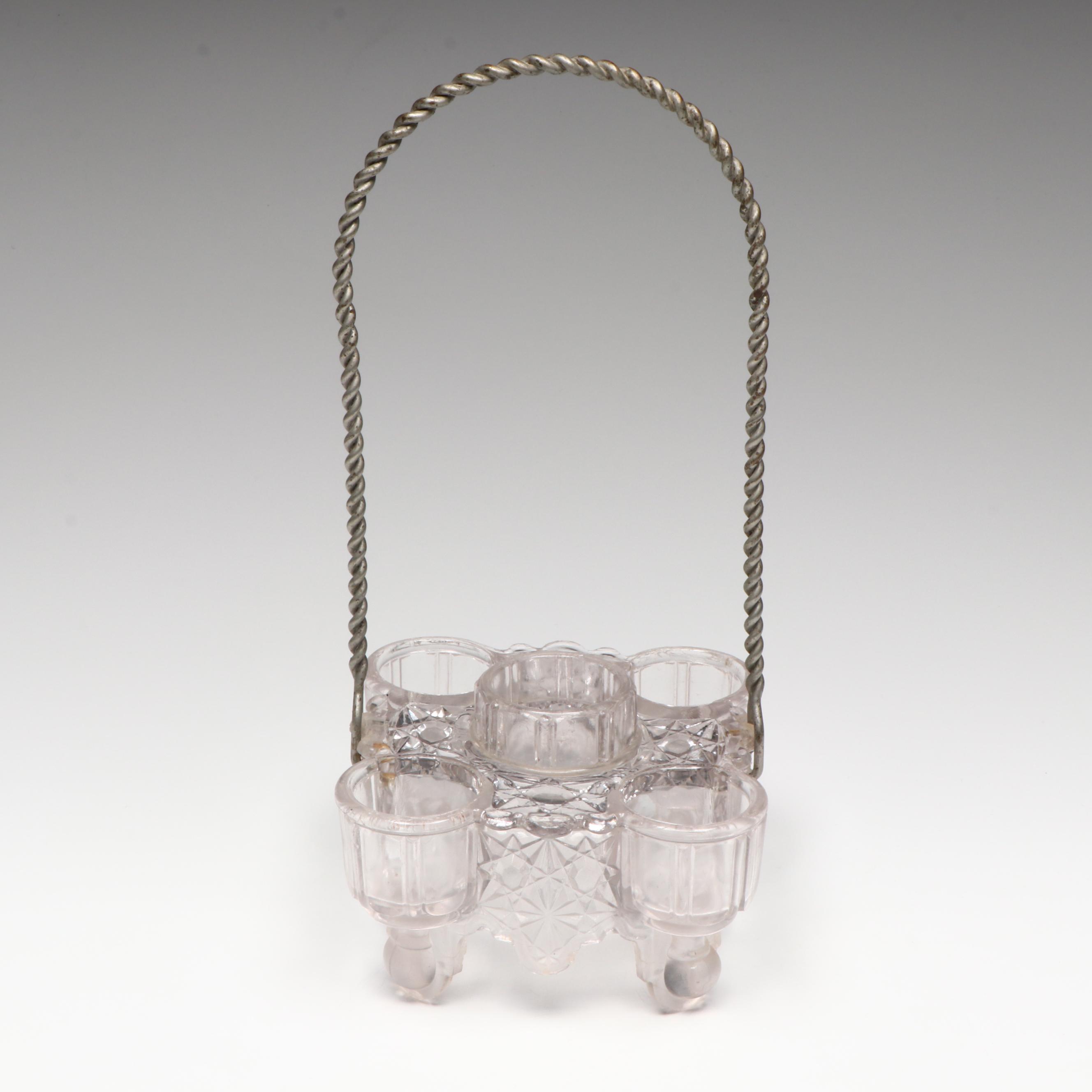 Belmont Glass EAPG Daisy and Button Condiment Set and Caddy, Late 19th Century