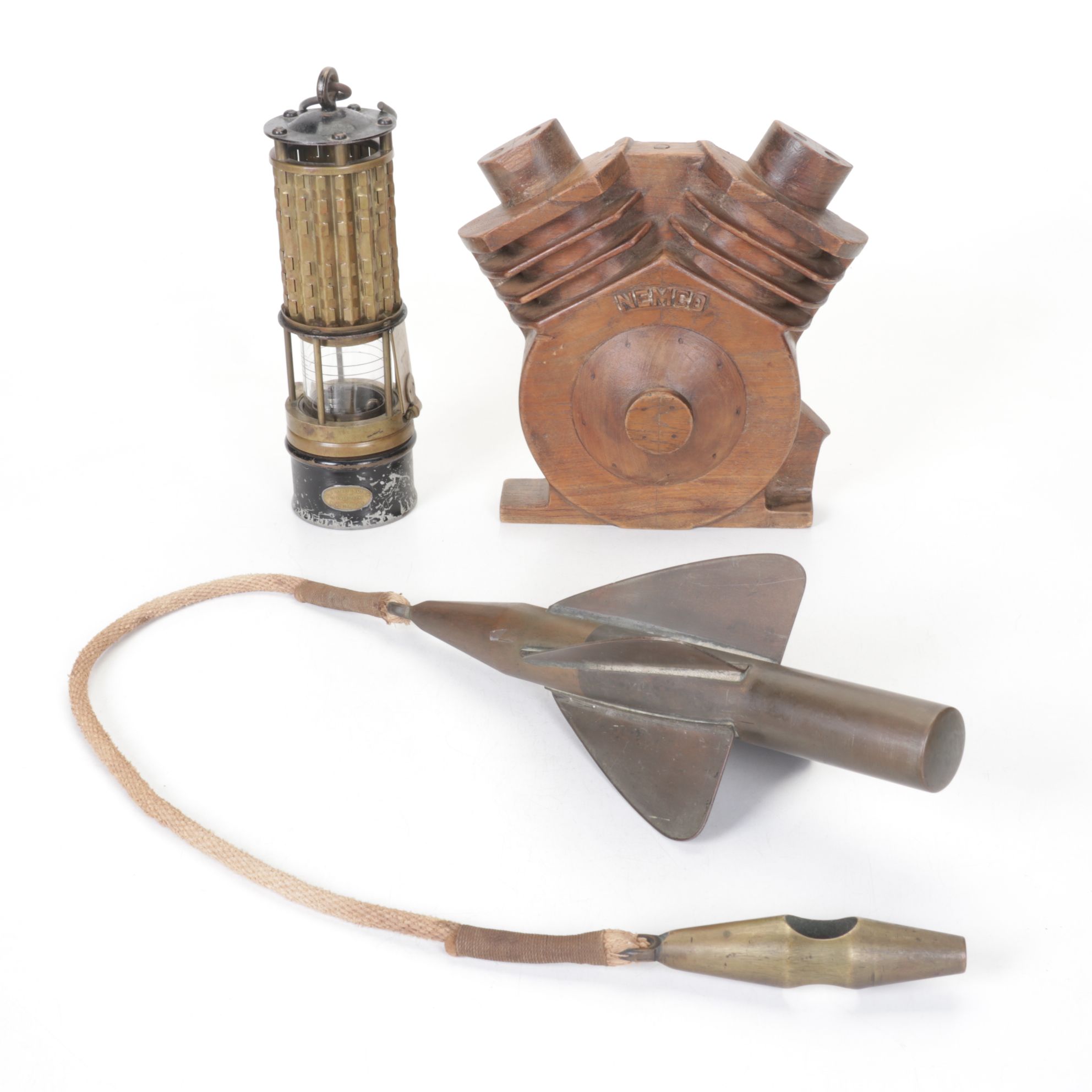 Brass Miner's Safety Lamp with Nautical Taffrail Rotator & More