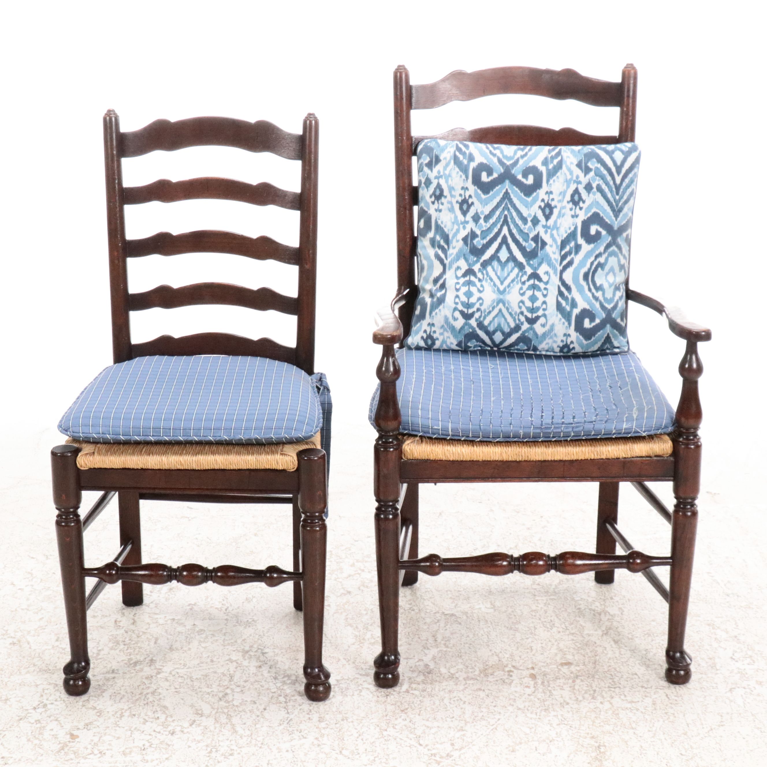 Four Early American Style Painted Wood Ladder-Back Chairs with Rush Seats