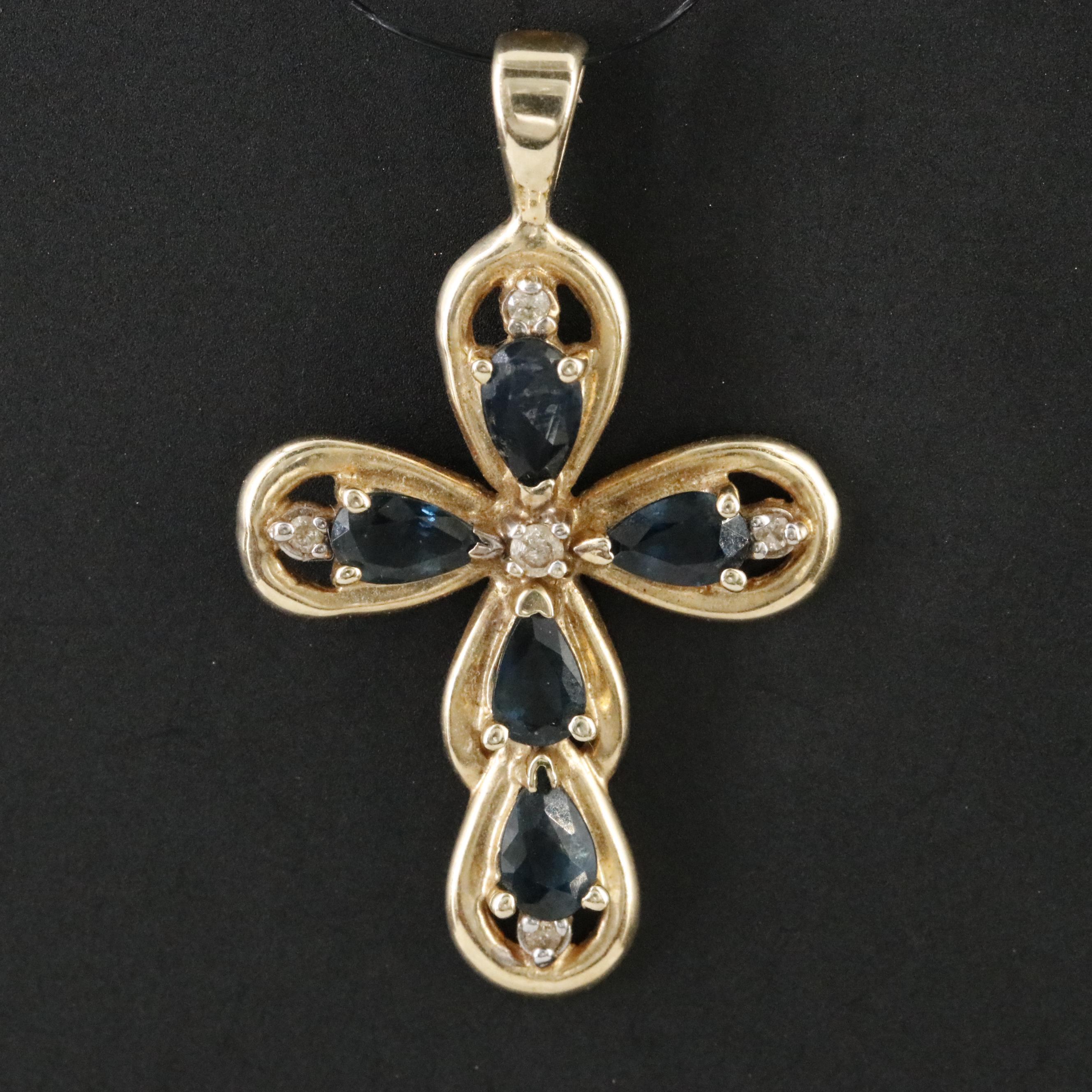 10K Sapphire and Diamond Cross Pendant