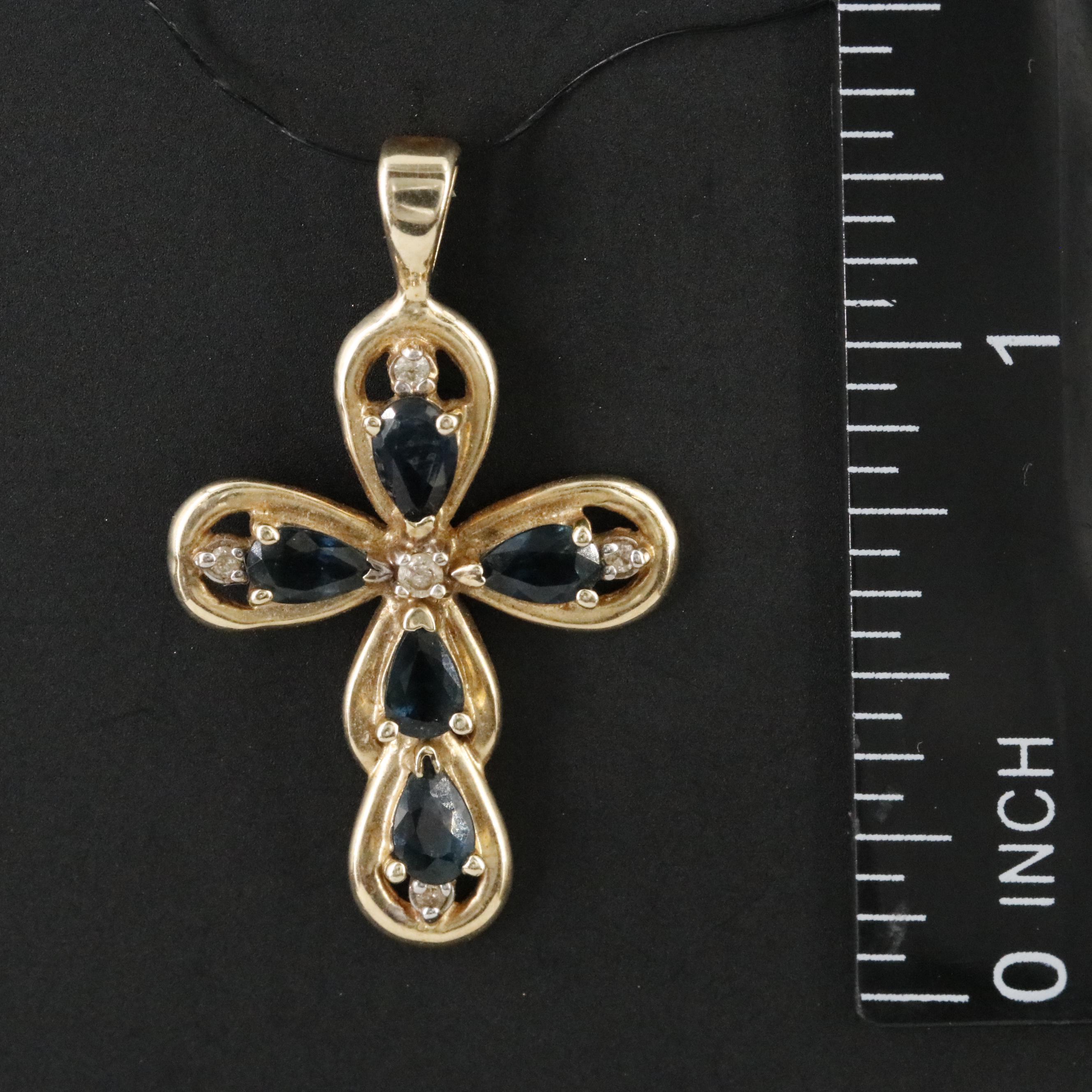 10K Sapphire and Diamond Cross Pendant