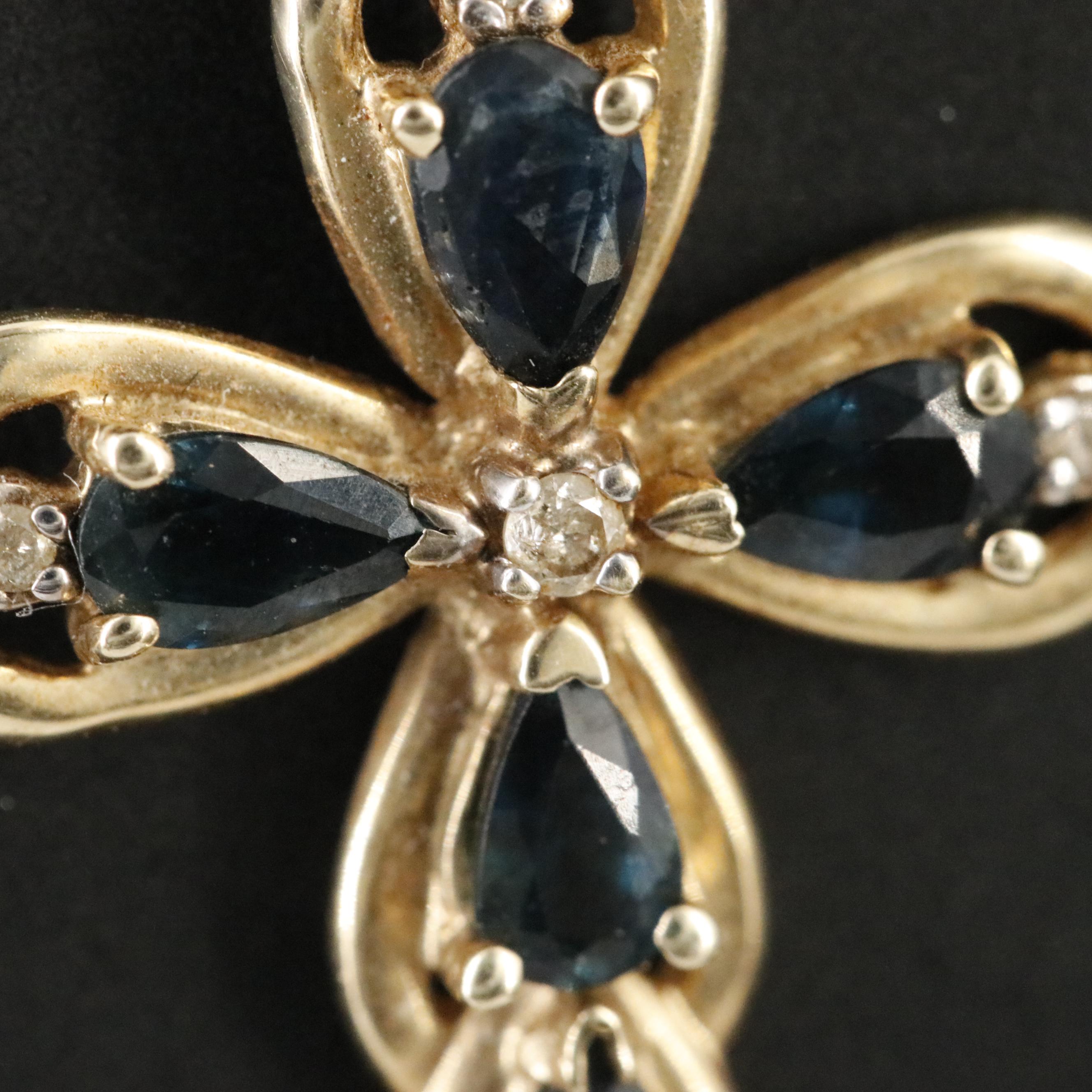10K Sapphire and Diamond Cross Pendant