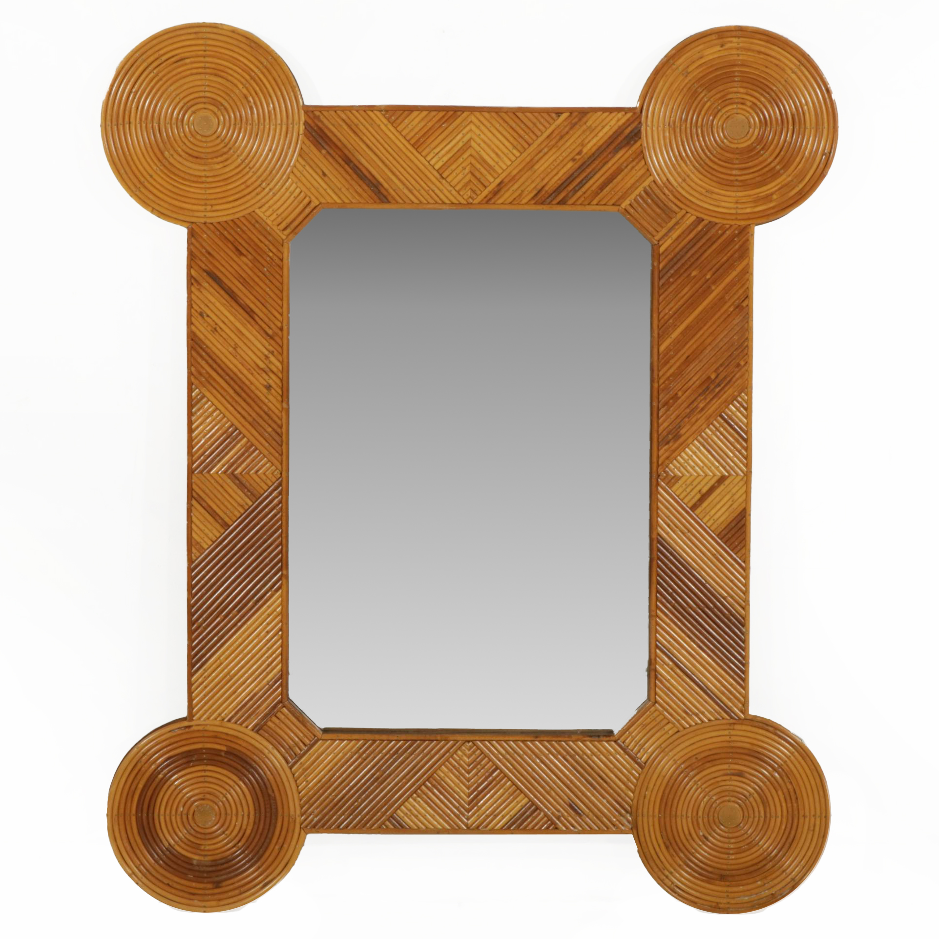 Arpex Intl. "Colin Morrow Collection" Italian Modernist Rattan Wall Mirror