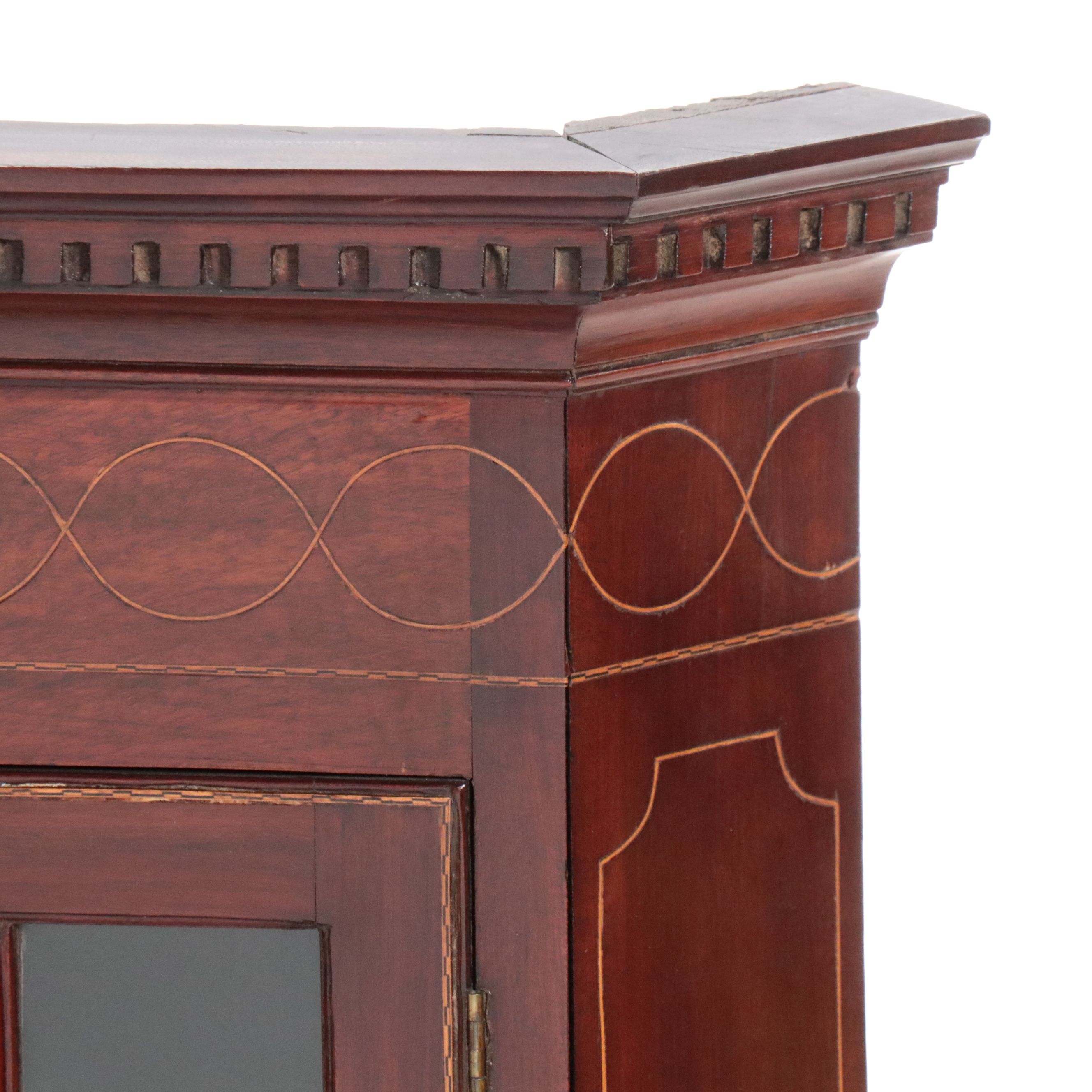 George II Style Scottish Inlaid Mahogany Hanging Corner Cabinet