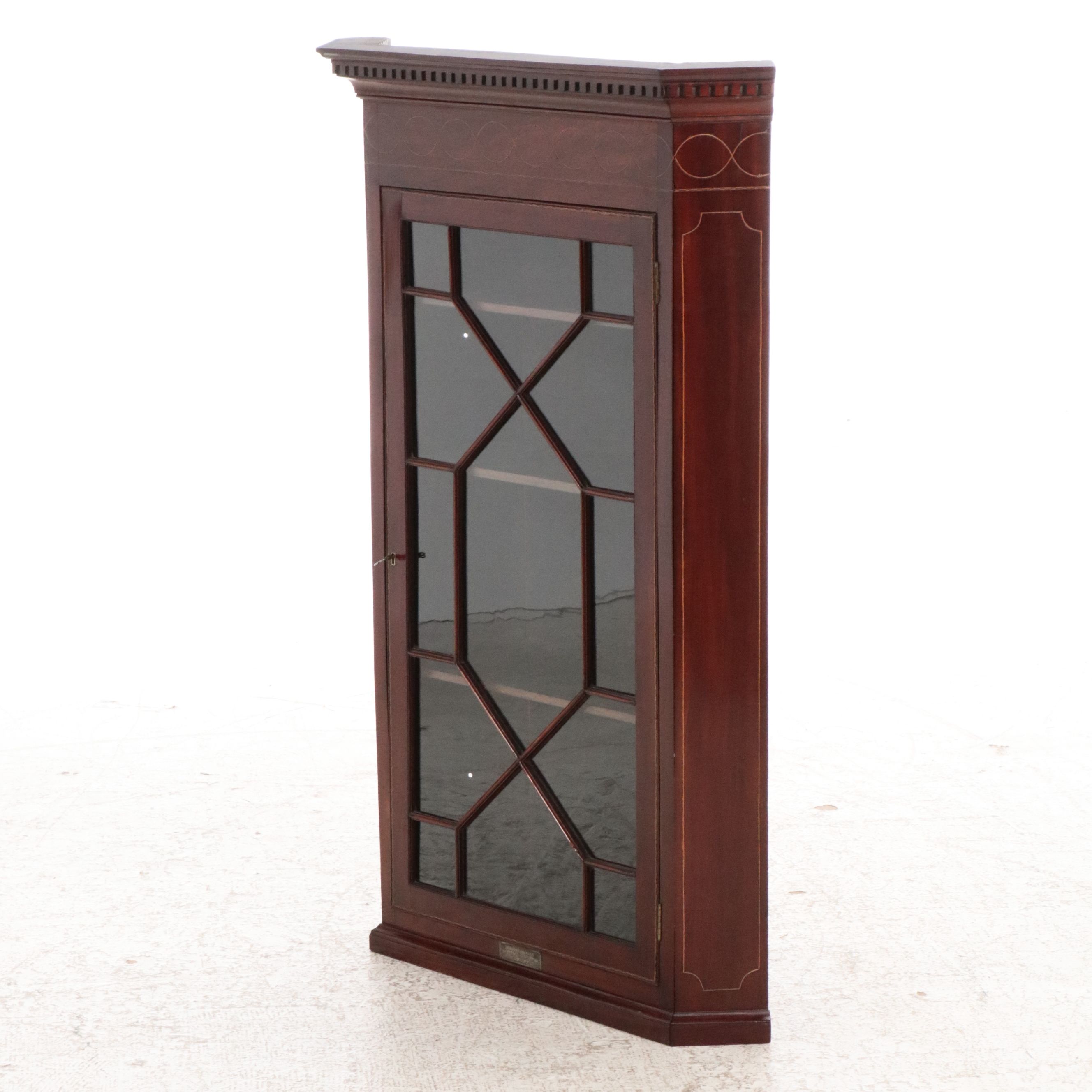 George II Style Scottish Inlaid Mahogany Hanging Corner Cabinet