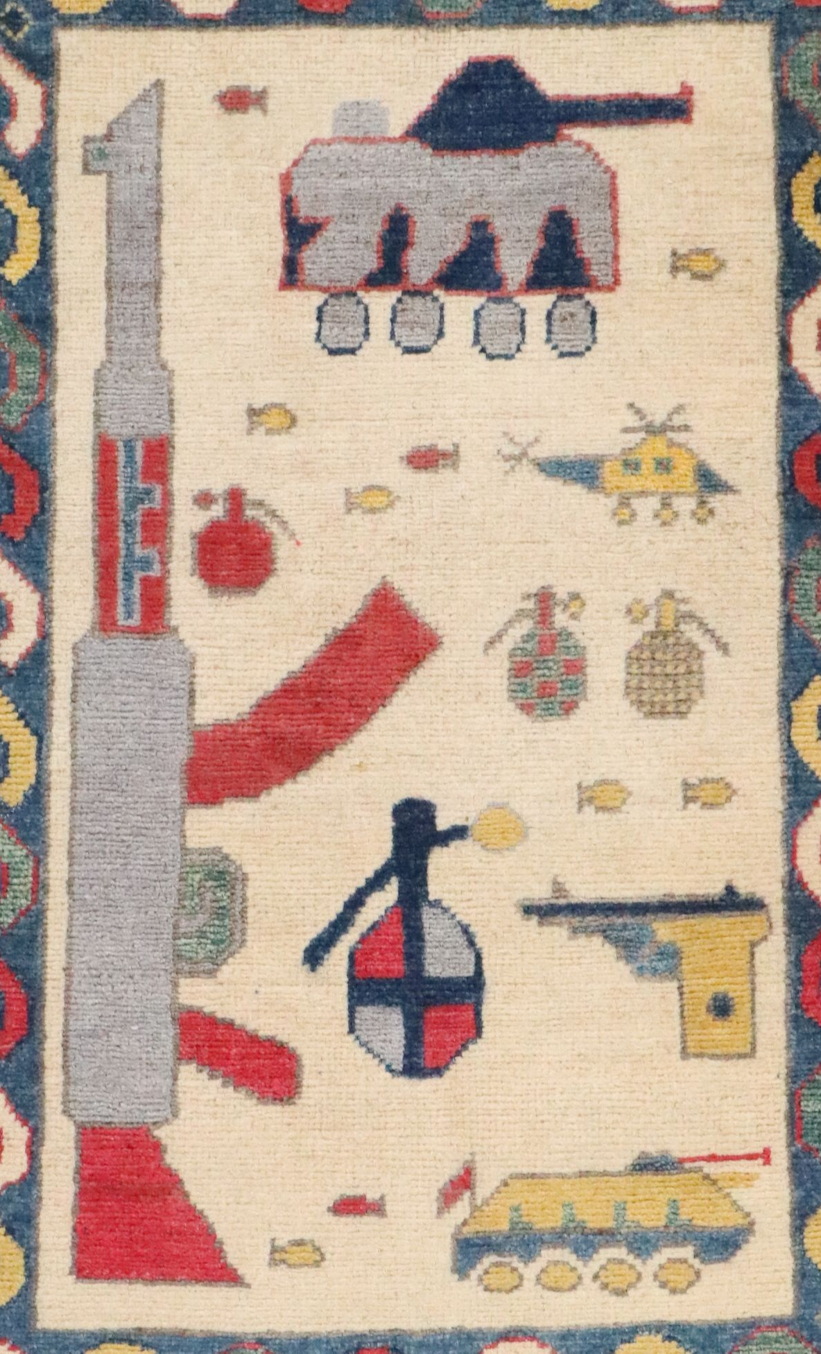 2' x 3'2 Hand-Knotted Afghan Pictorial War Accent Rug