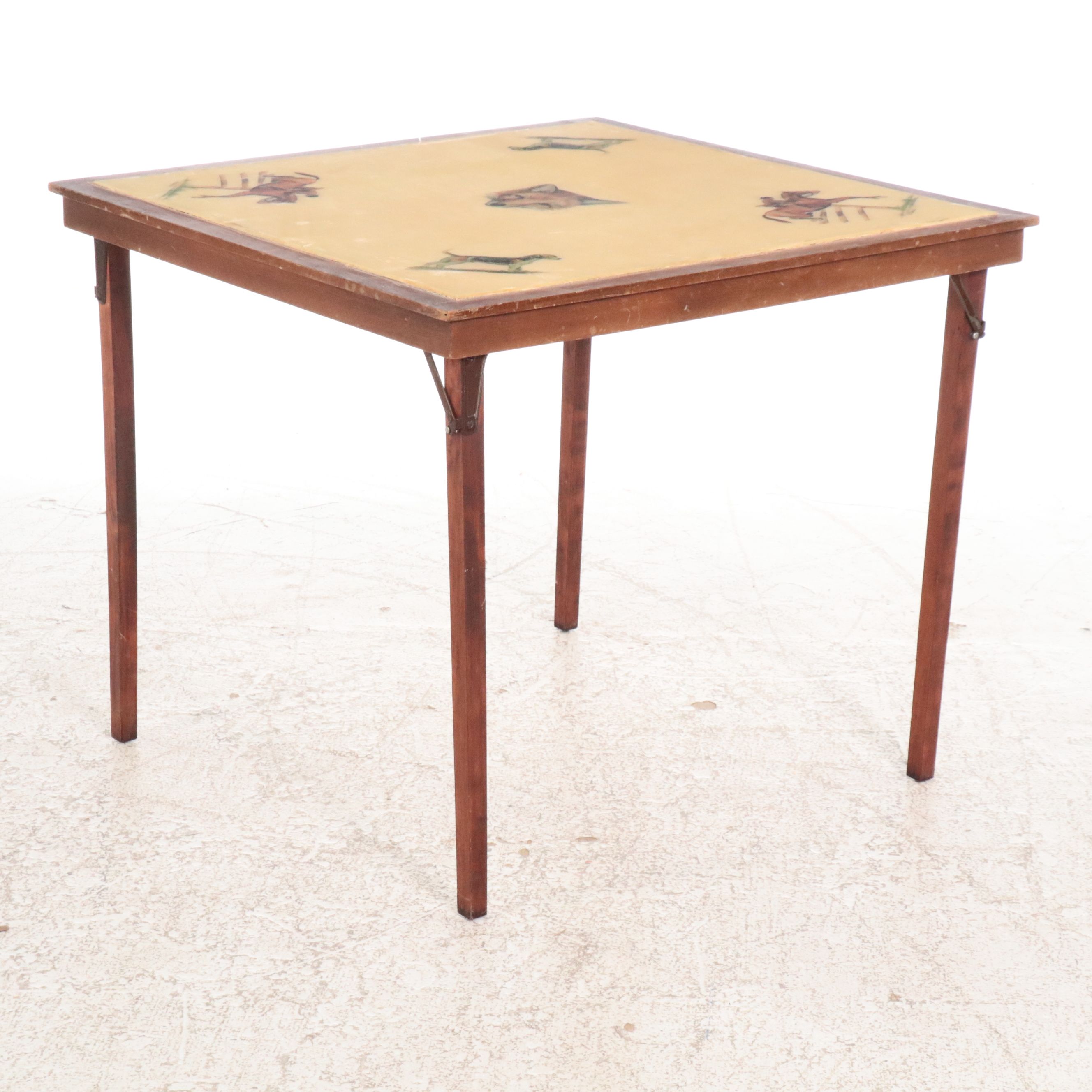 Grace Gilmore Bacova Guild Hunt-Themed Fiberglass and Wood Folding Card Table