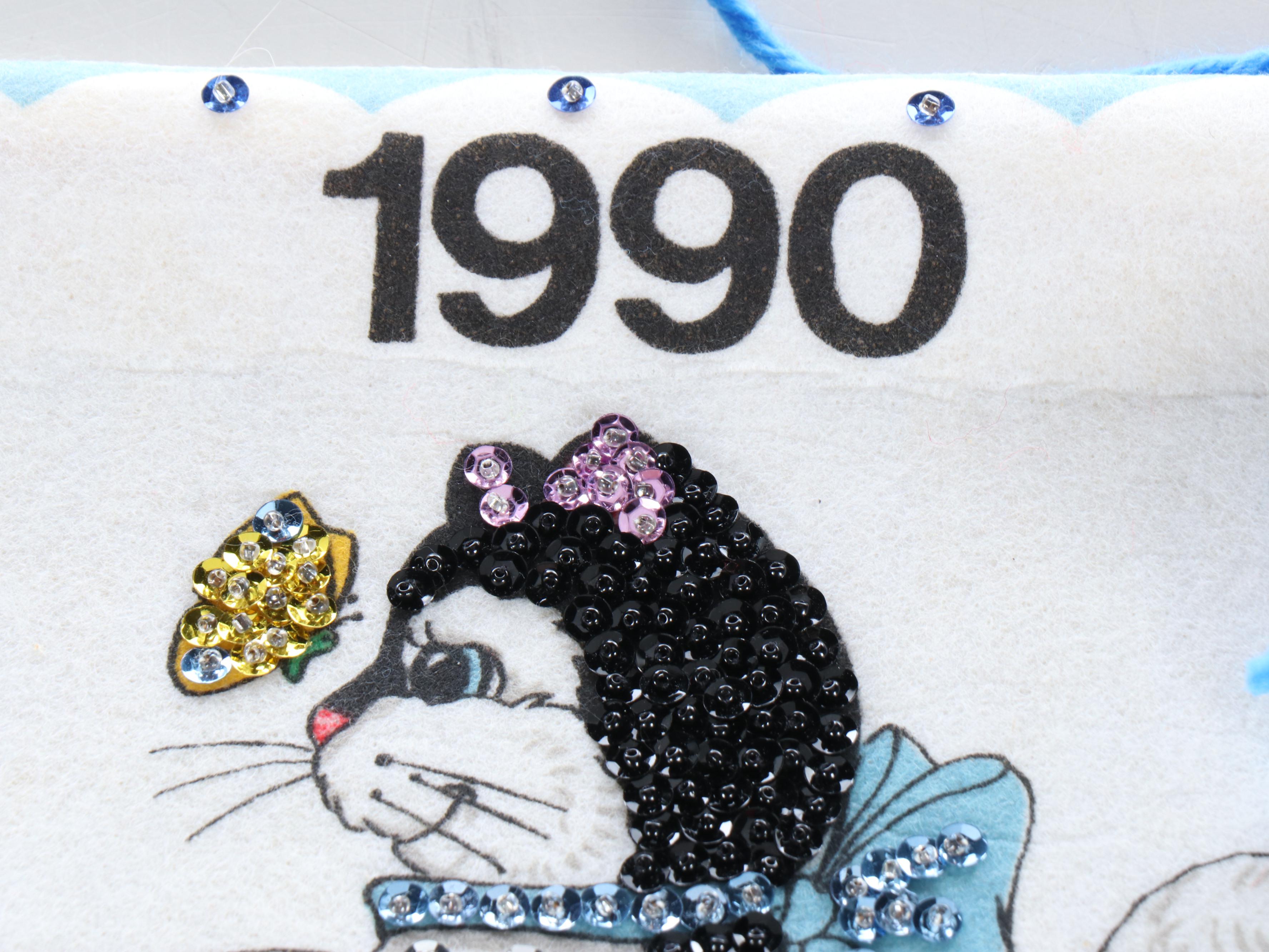 Cats, Perching Owls, Angels and Other Embellished Fabric Wall Calendars, 1990s