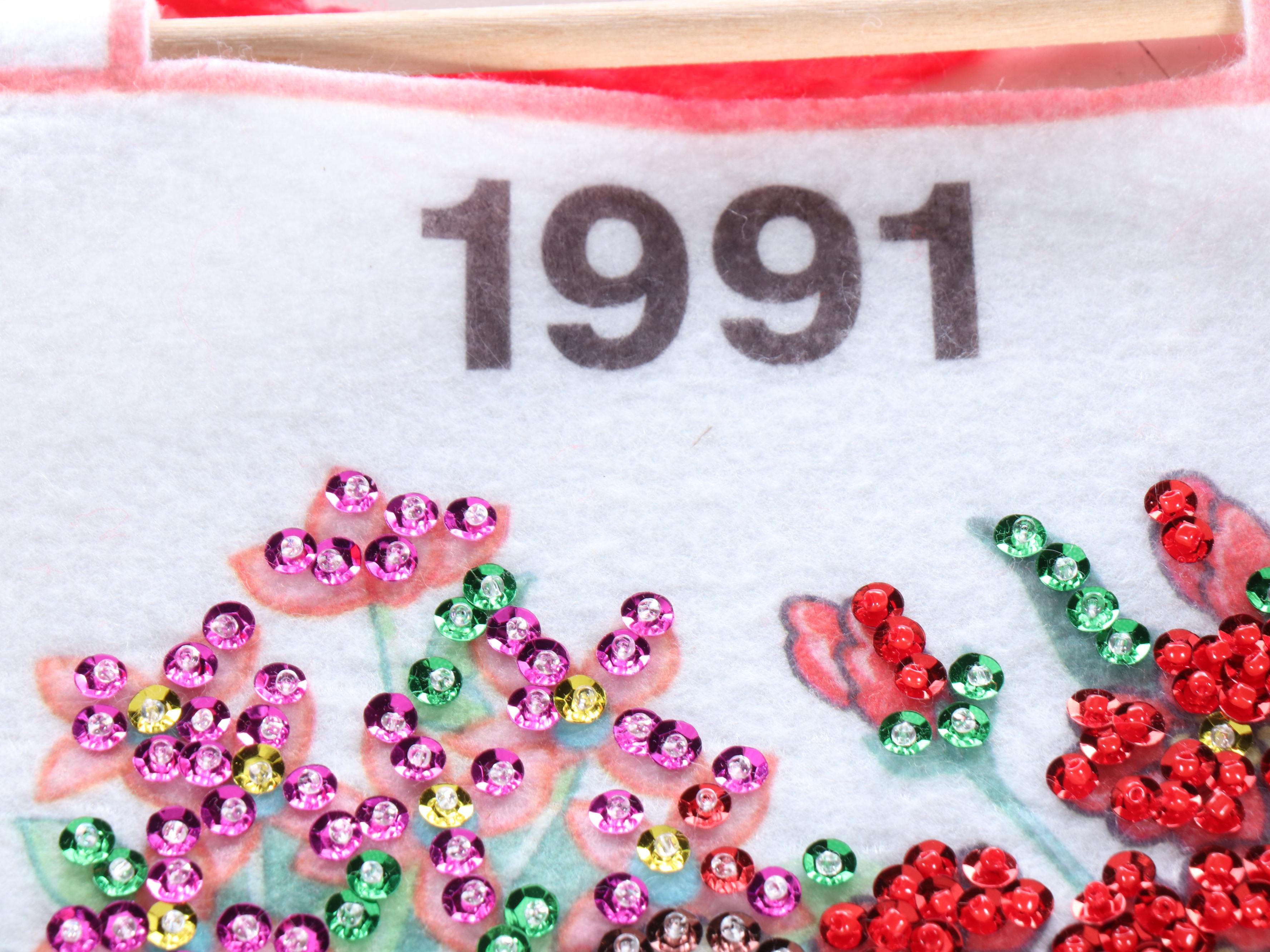 Cats, Perching Owls, Angels and Other Embellished Fabric Wall Calendars, 1990s