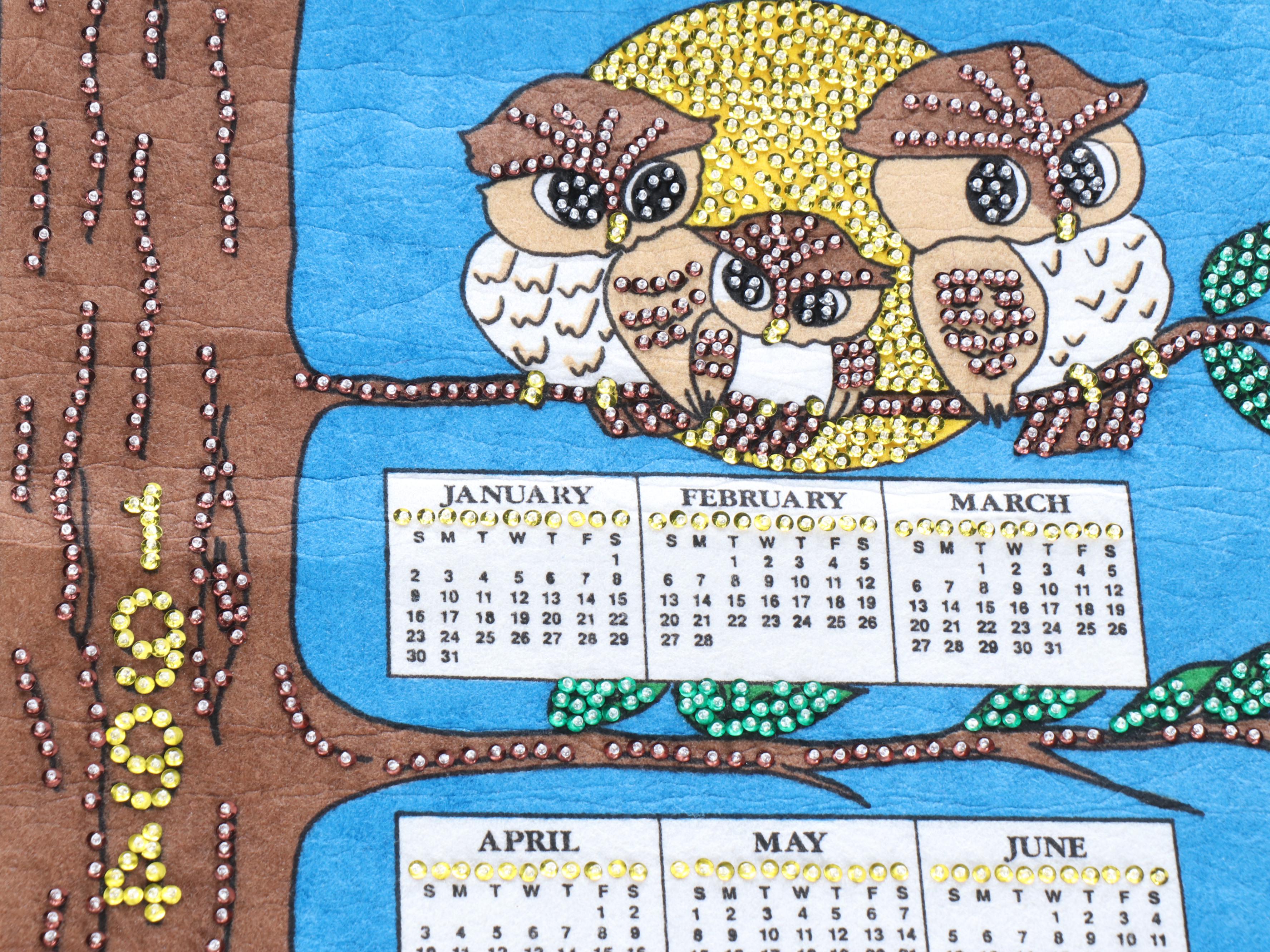 Cats, Perching Owls, Angels and Other Embellished Fabric Wall Calendars, 1990s